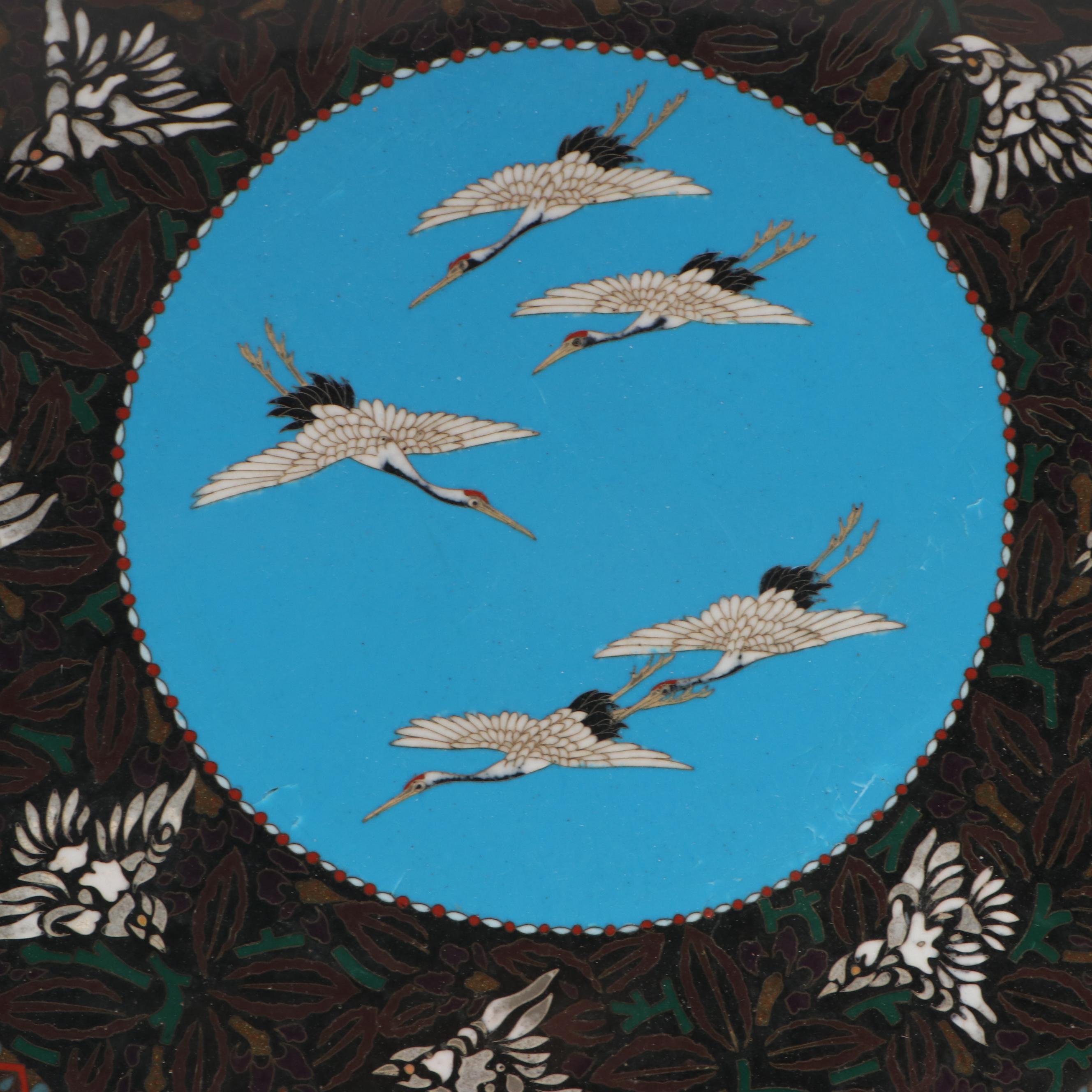 East Asian Crane Cloisonné Charger