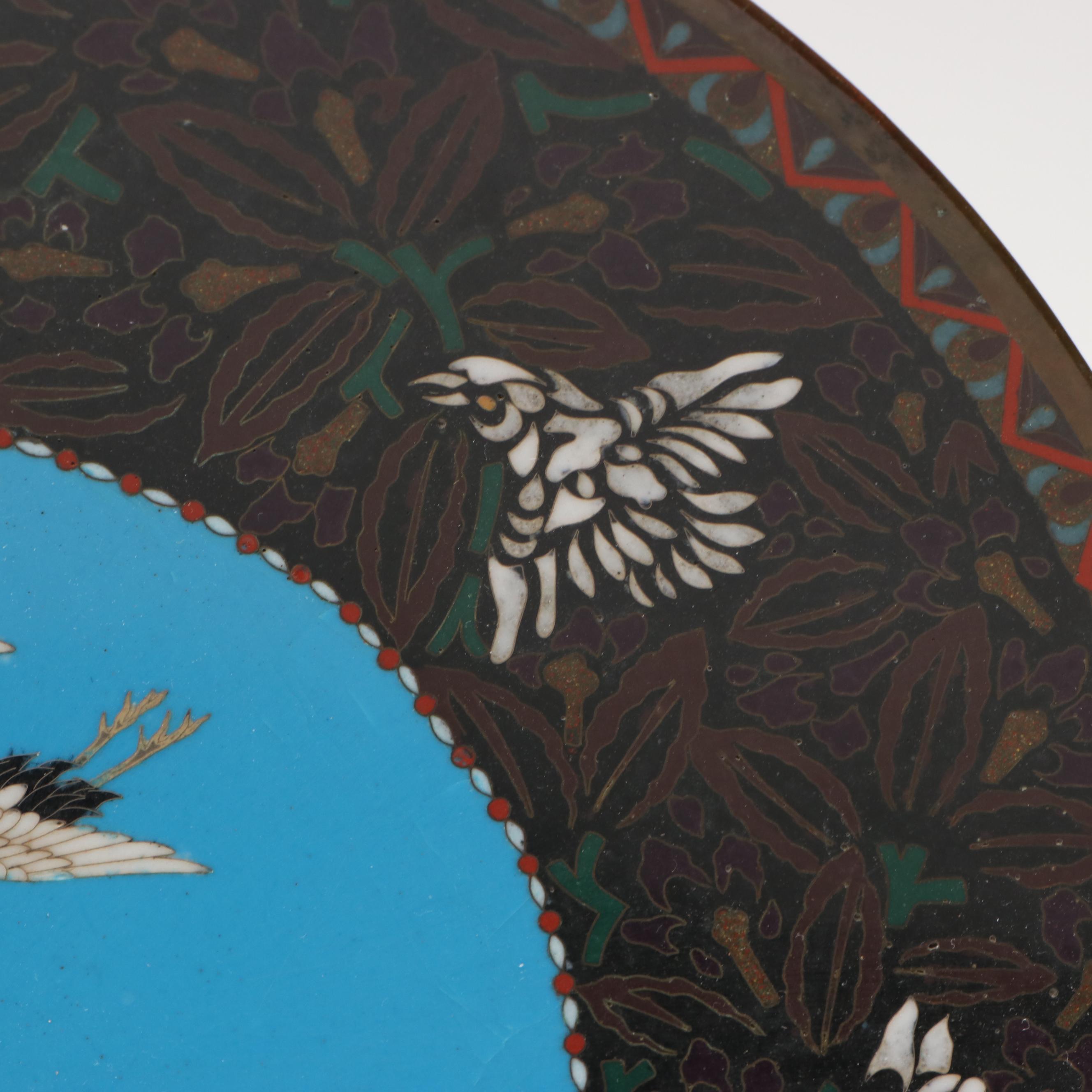 East Asian Crane Cloisonné Charger