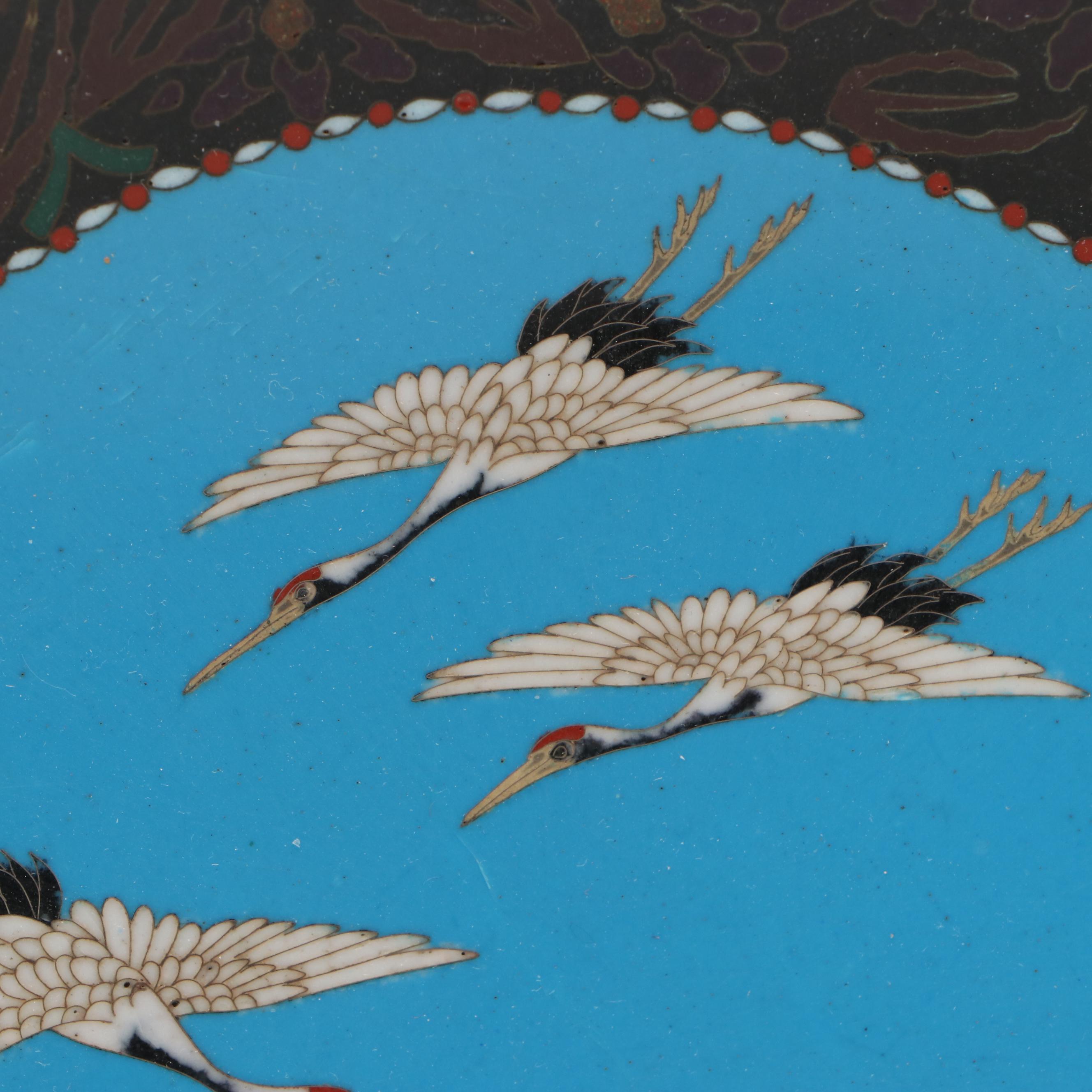 East Asian Crane Cloisonné Charger