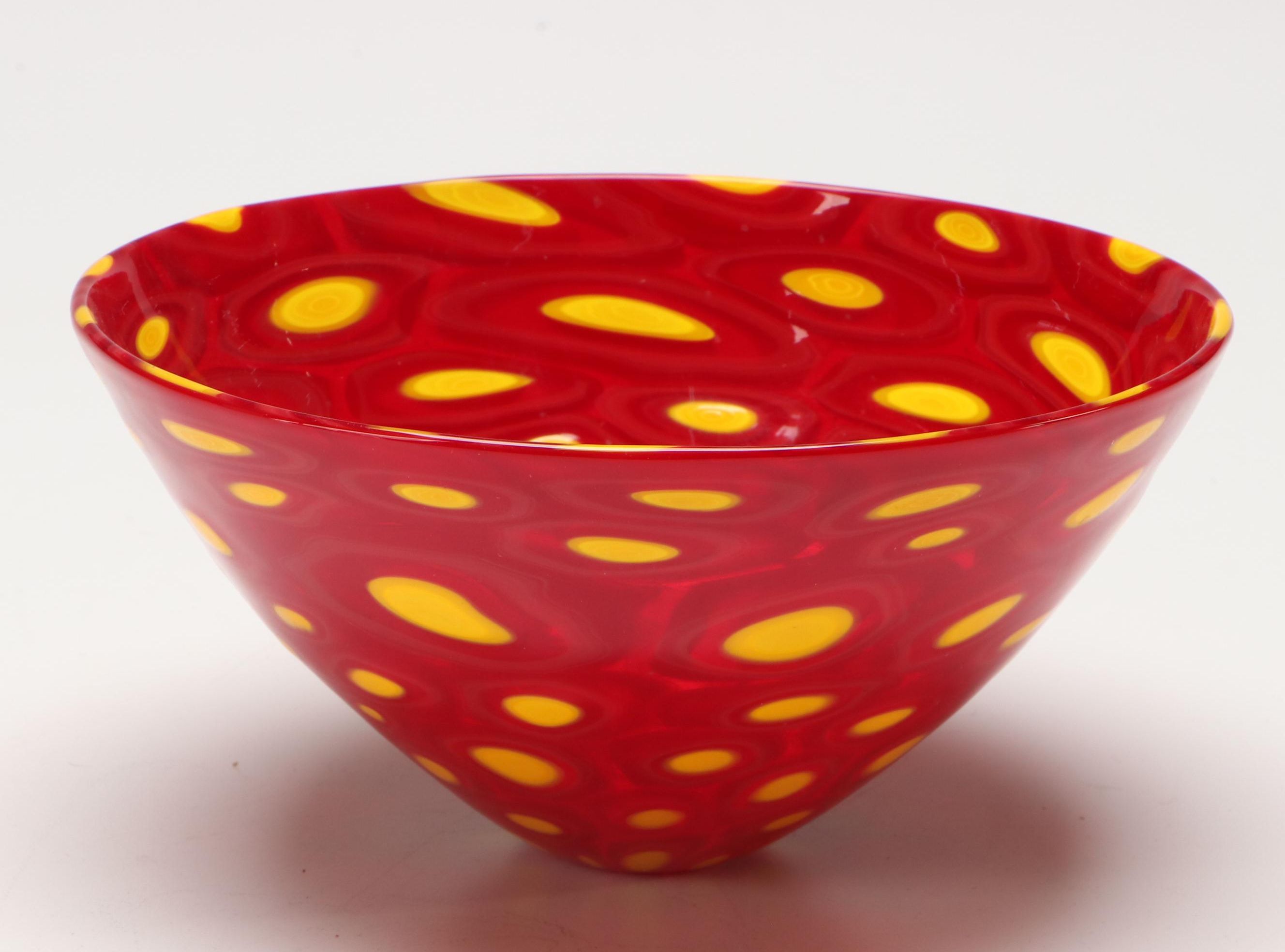 Sam Stang Signed Murrini Blown Glass Bowl, 2002