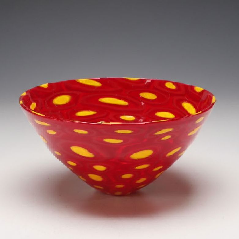 Sam Stang Signed Murrini Blown Glass Bowl, 2002