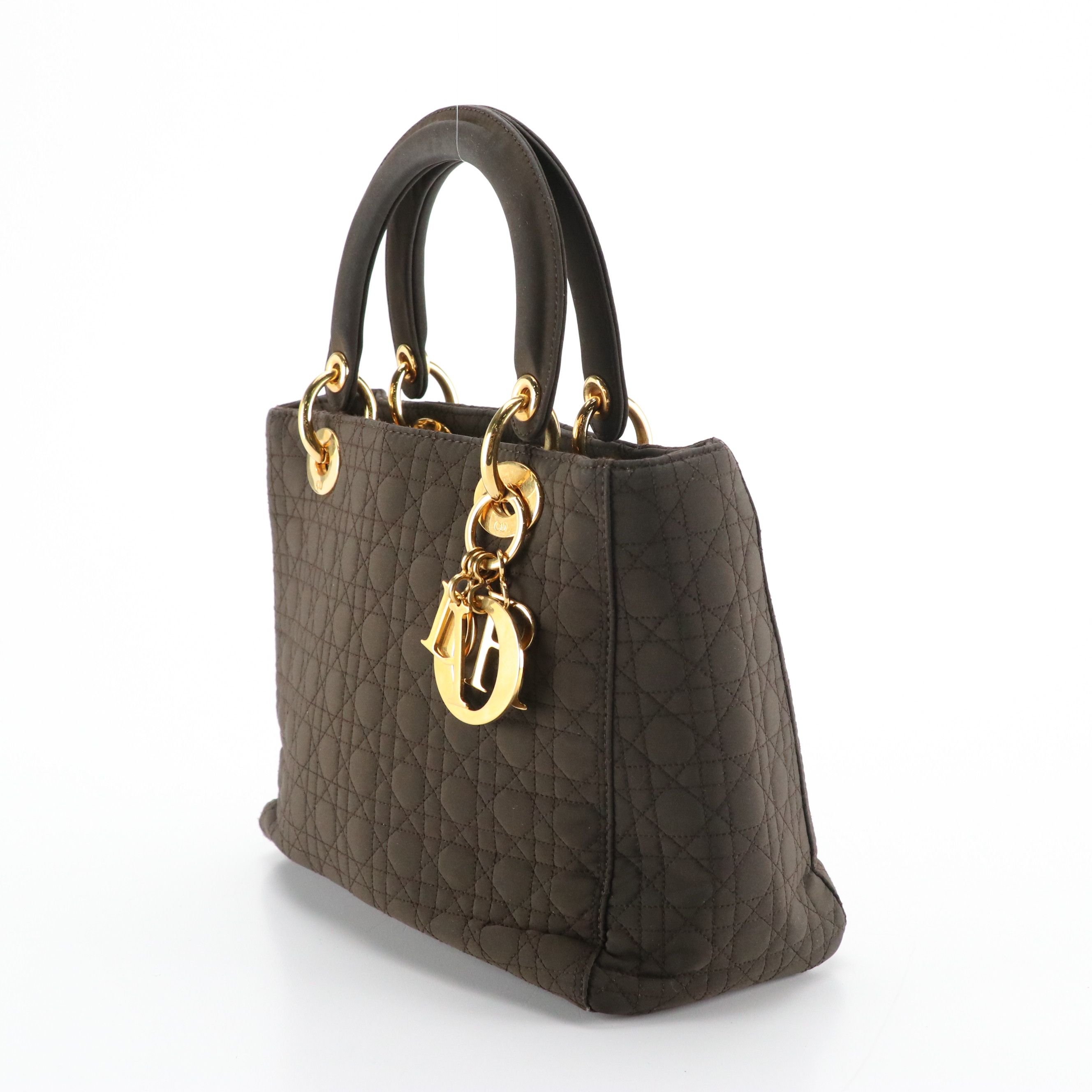 Christian Dior Small Lady Dior Handbag in Brown Cannage Quilted Nylon Canvas