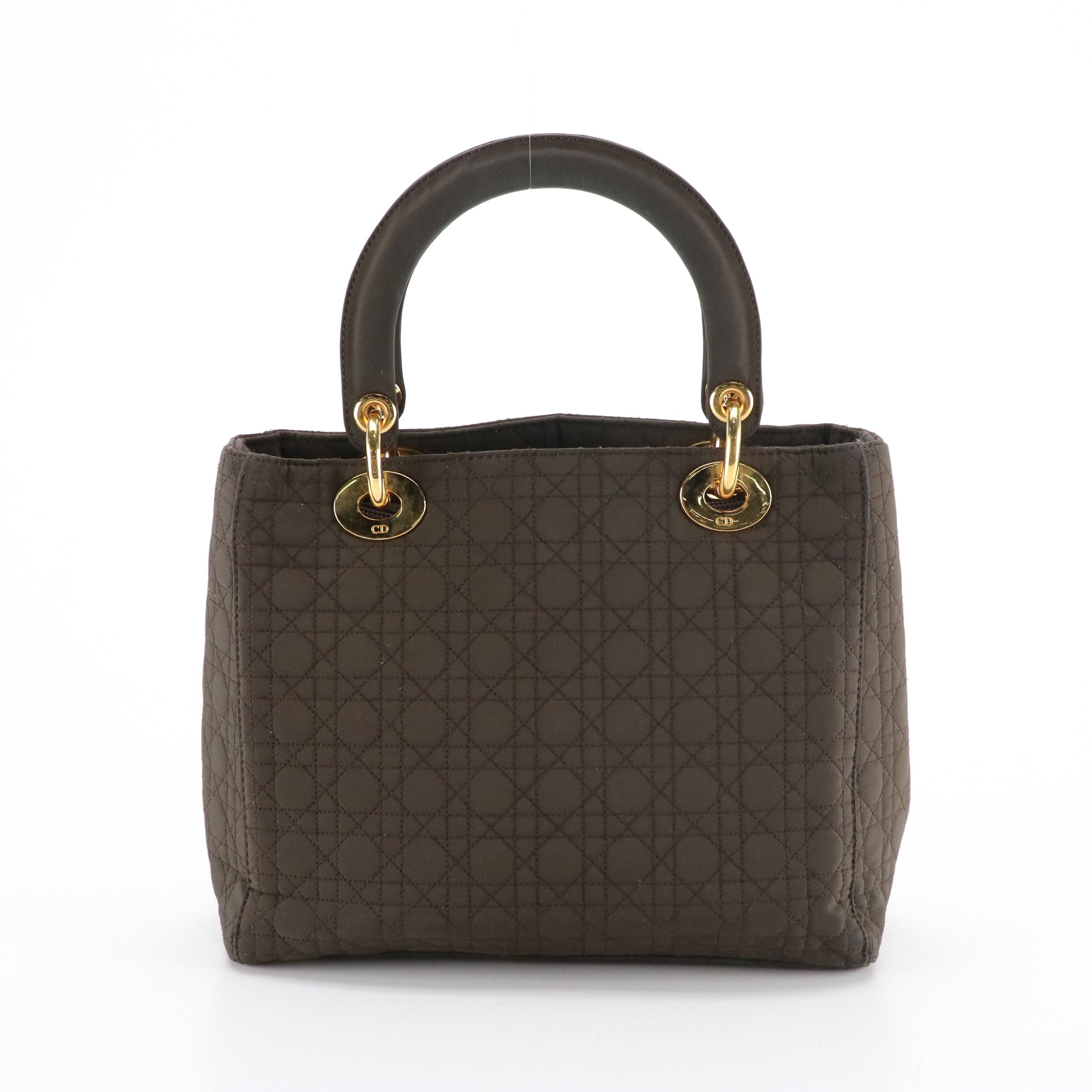 Christian Dior Small Lady Dior Handbag in Brown Cannage Quilted Nylon Canvas