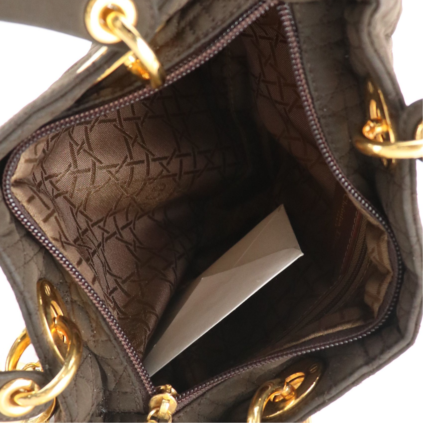 Christian Dior Small Lady Dior Handbag in Brown Cannage Quilted Nylon Canvas