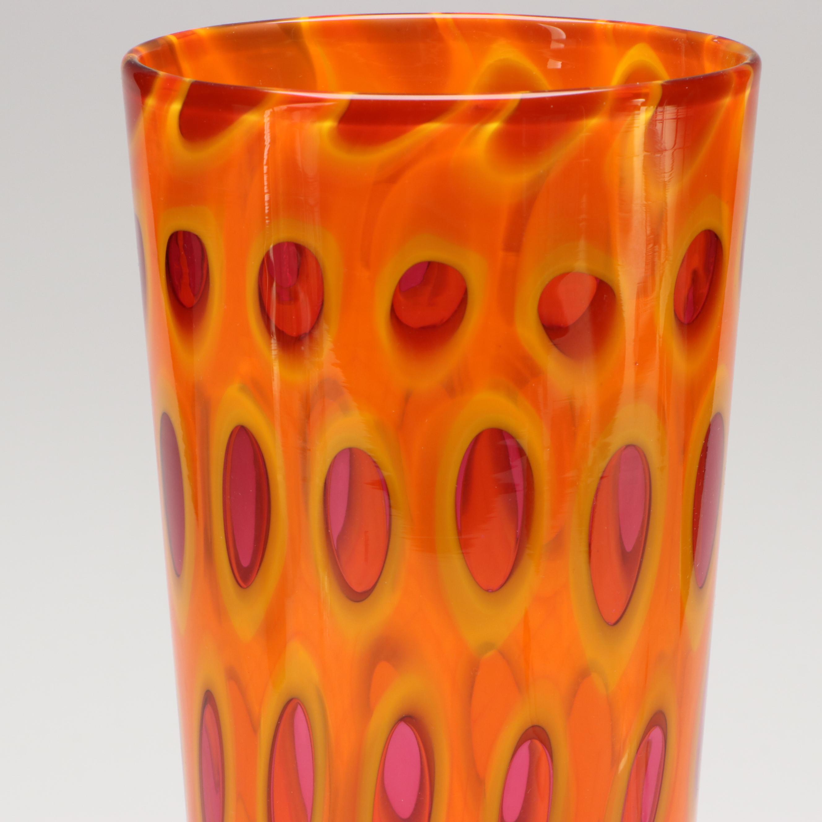 Sam Stang Signed Murrini Blown Glass Vase