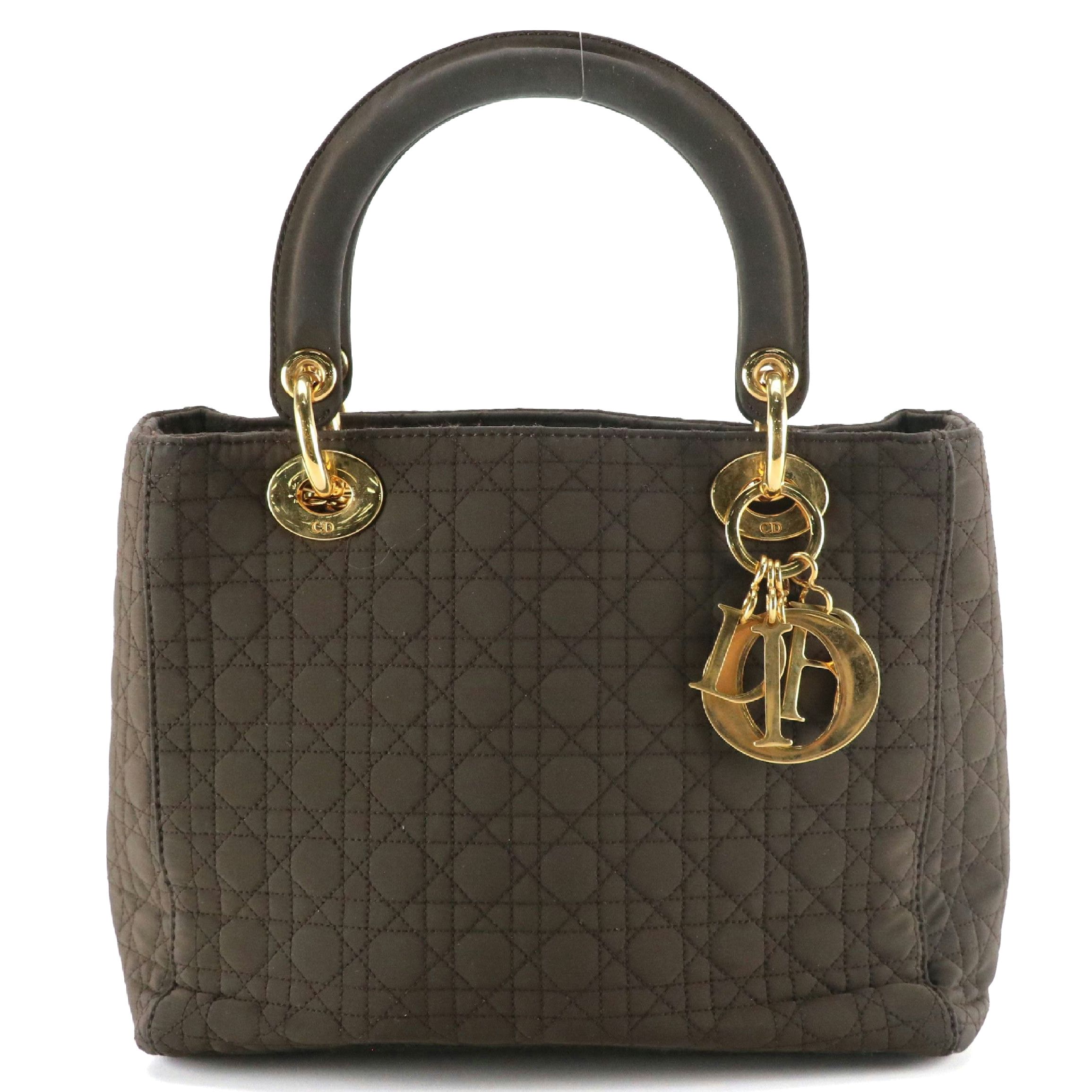 Christian Dior Small Lady Dior Handbag in Brown Cannage Quilted Nylon Canvas