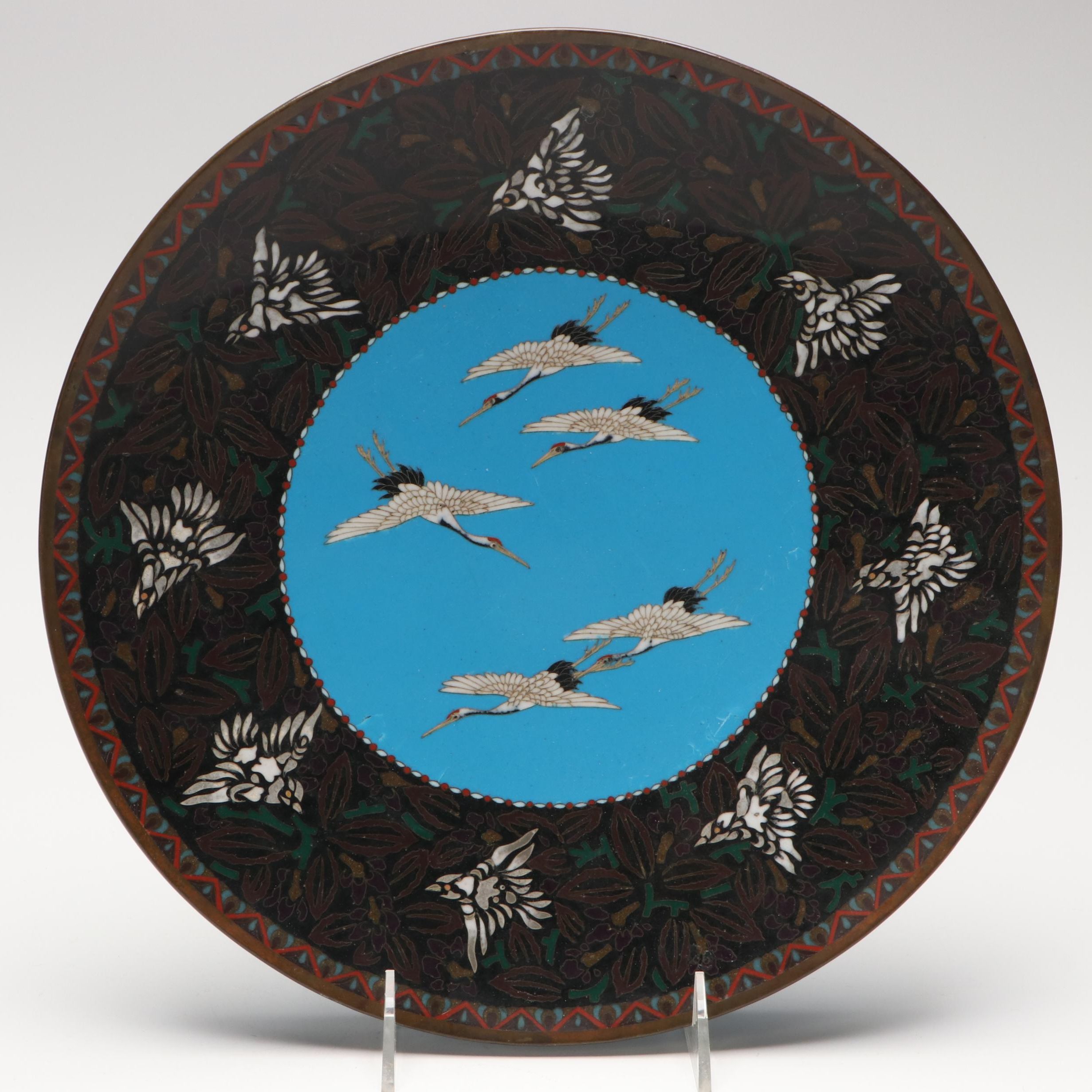 East Asian Crane Cloisonné Charger