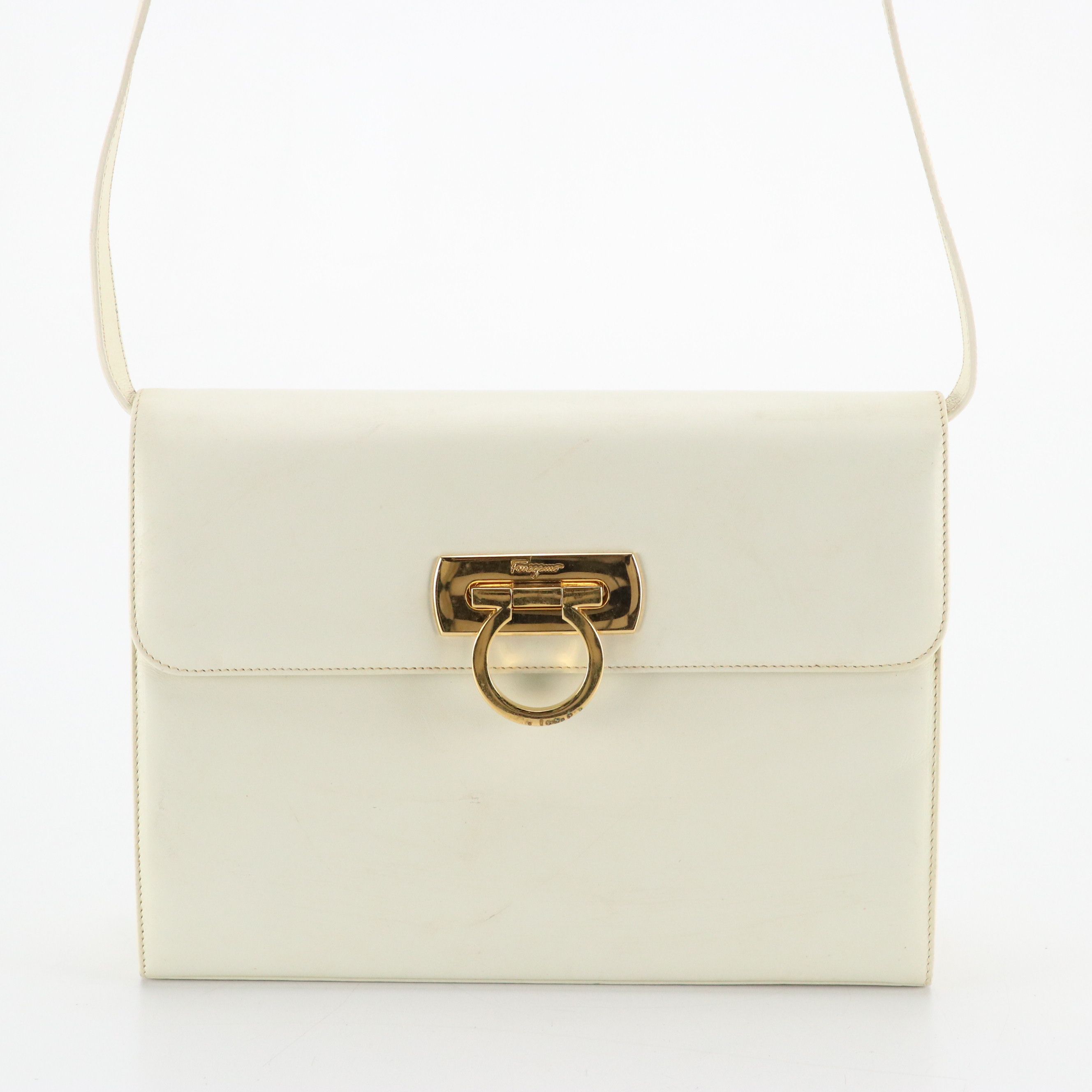 Salvatore Ferragamo Gancini Flap Crossbody Bag in White Leather
