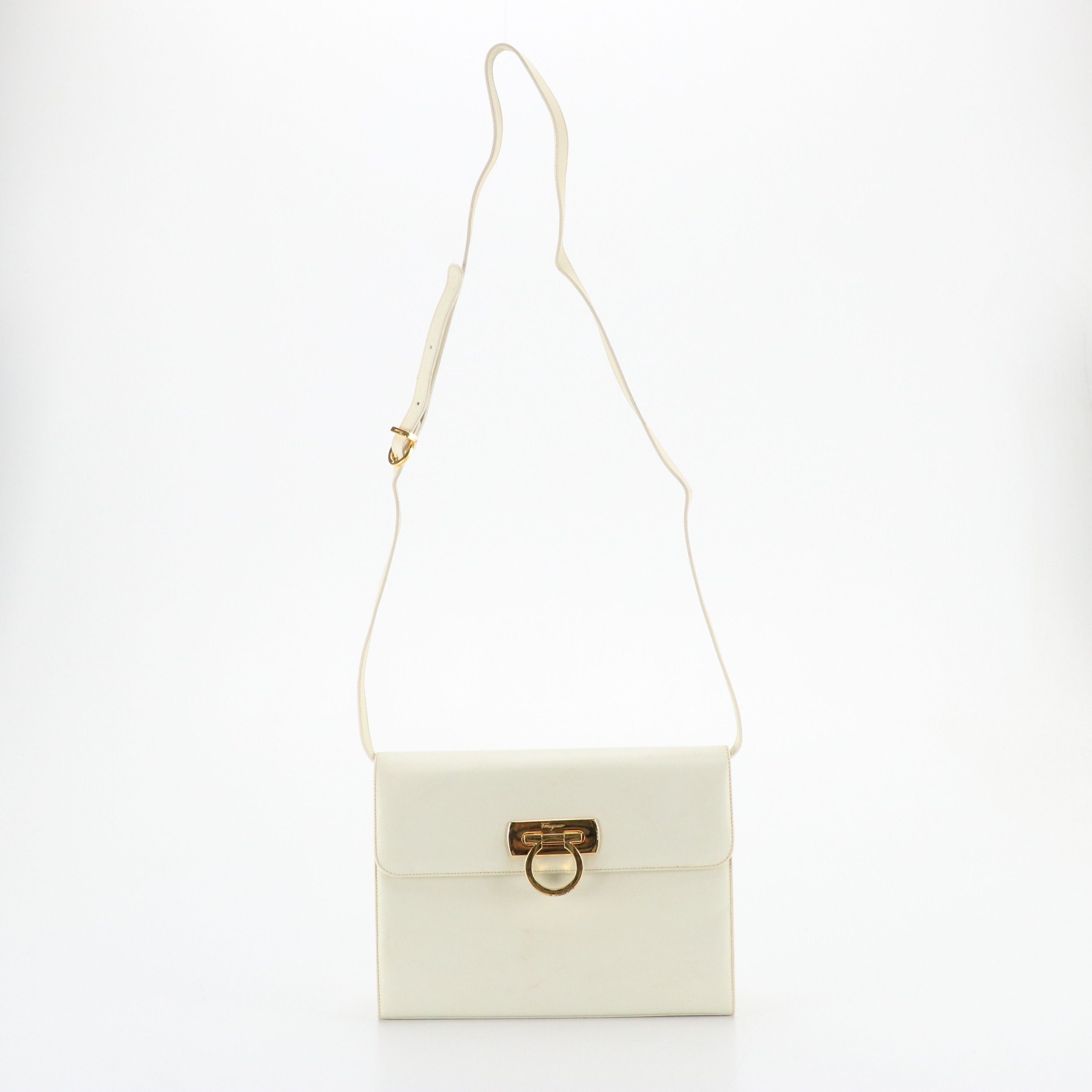 Salvatore Ferragamo Gancini Flap Crossbody Bag in White Leather
