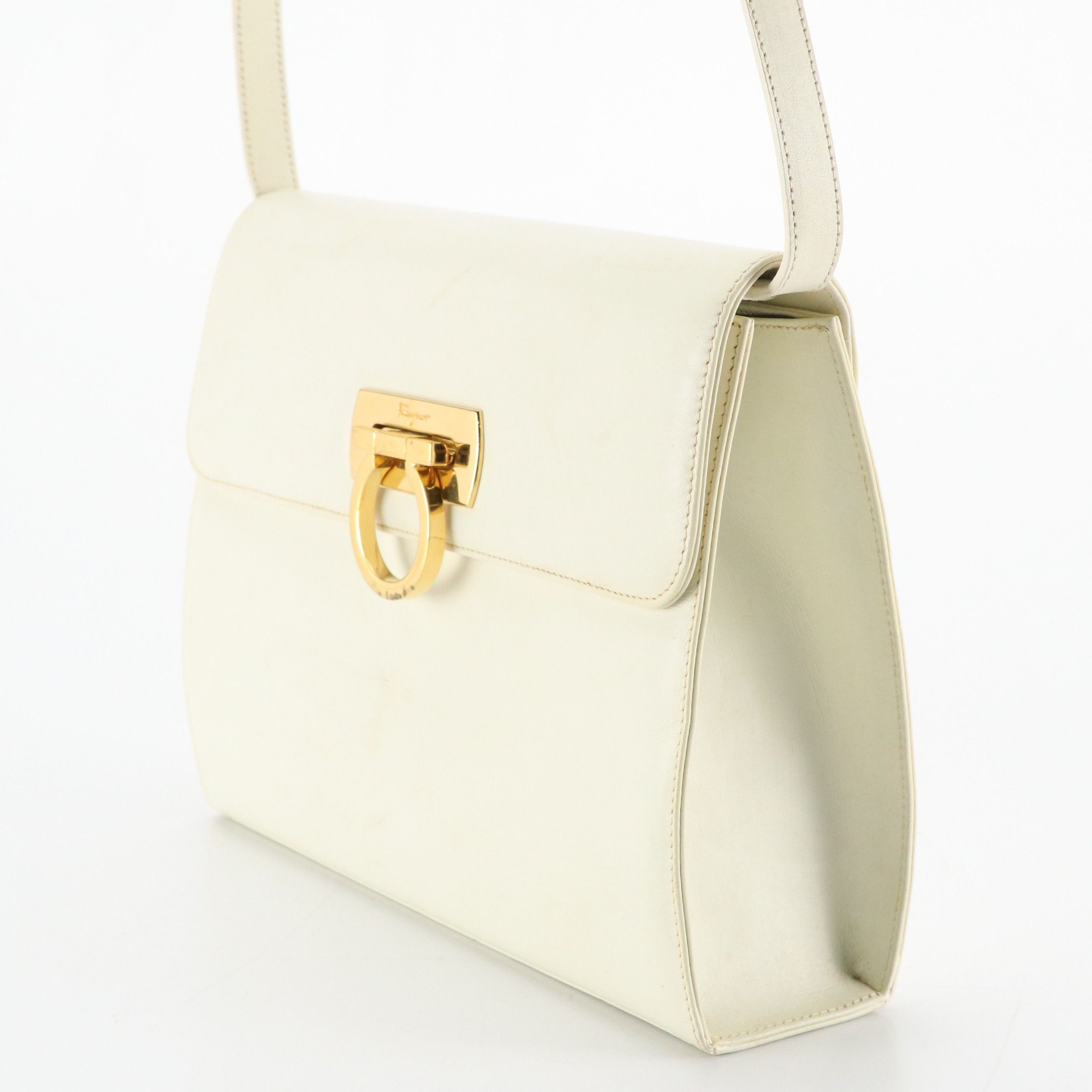 Salvatore Ferragamo Gancini Flap Crossbody Bag in White Leather