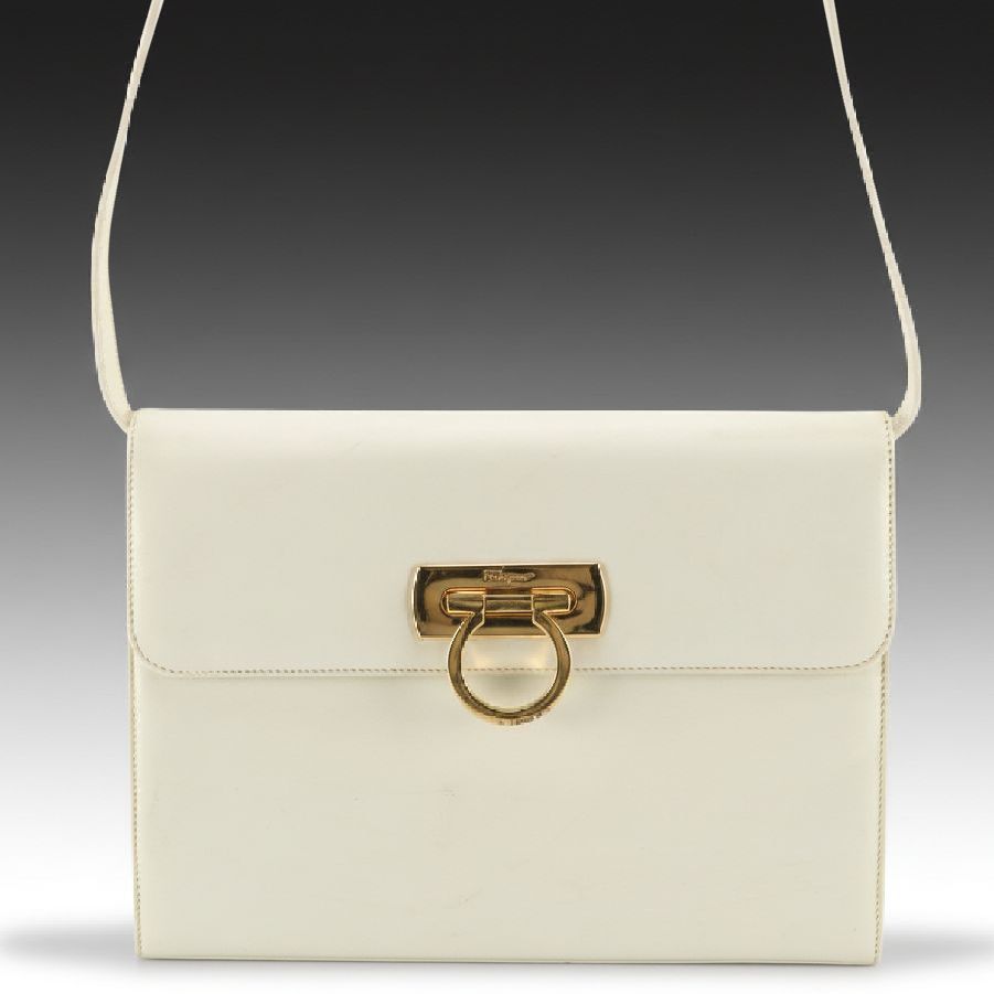 Salvatore Ferragamo Gancini Flap Crossbody Bag in White Leather