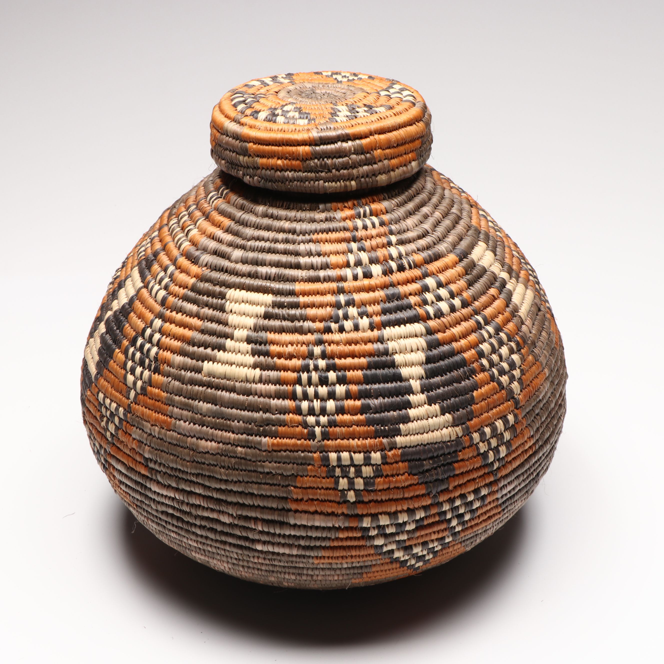 South African Zulu Peoples Ilala Palm Lidded Container and Basket