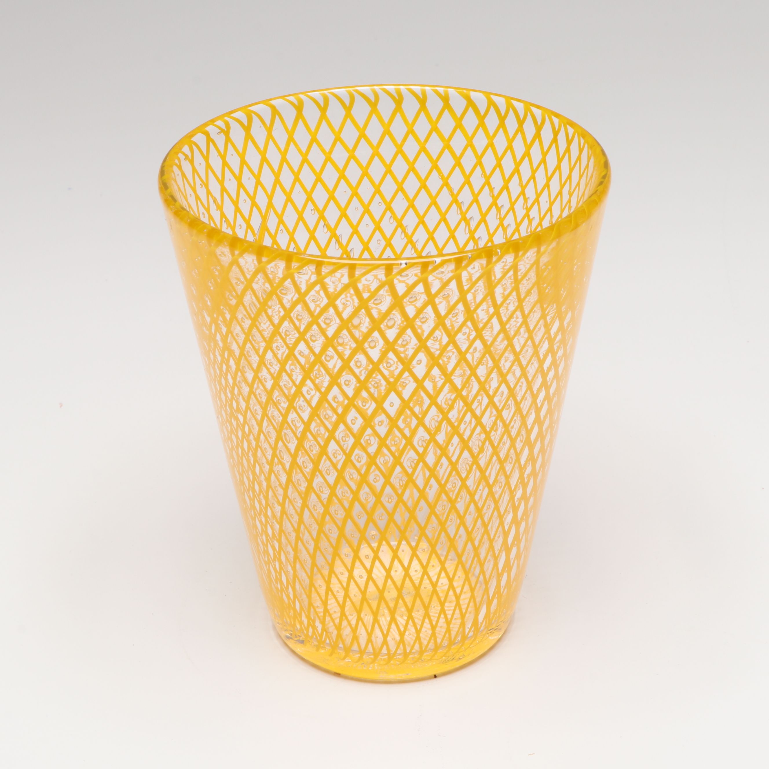 Sam Stang Studio Glass Reticello Bullicante Cup and Glass Tumblers