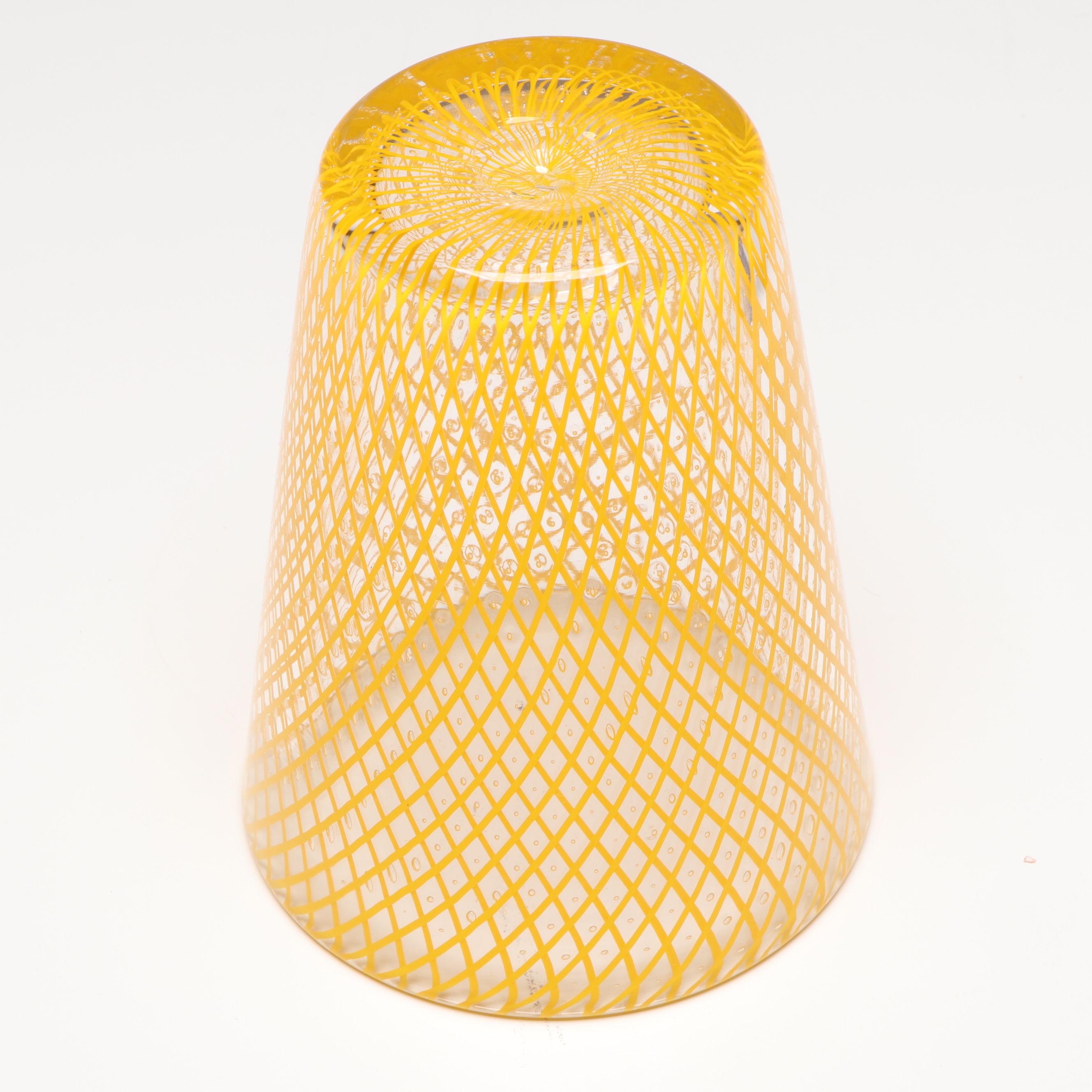 Sam Stang Studio Glass Reticello Bullicante Cup and Glass Tumblers