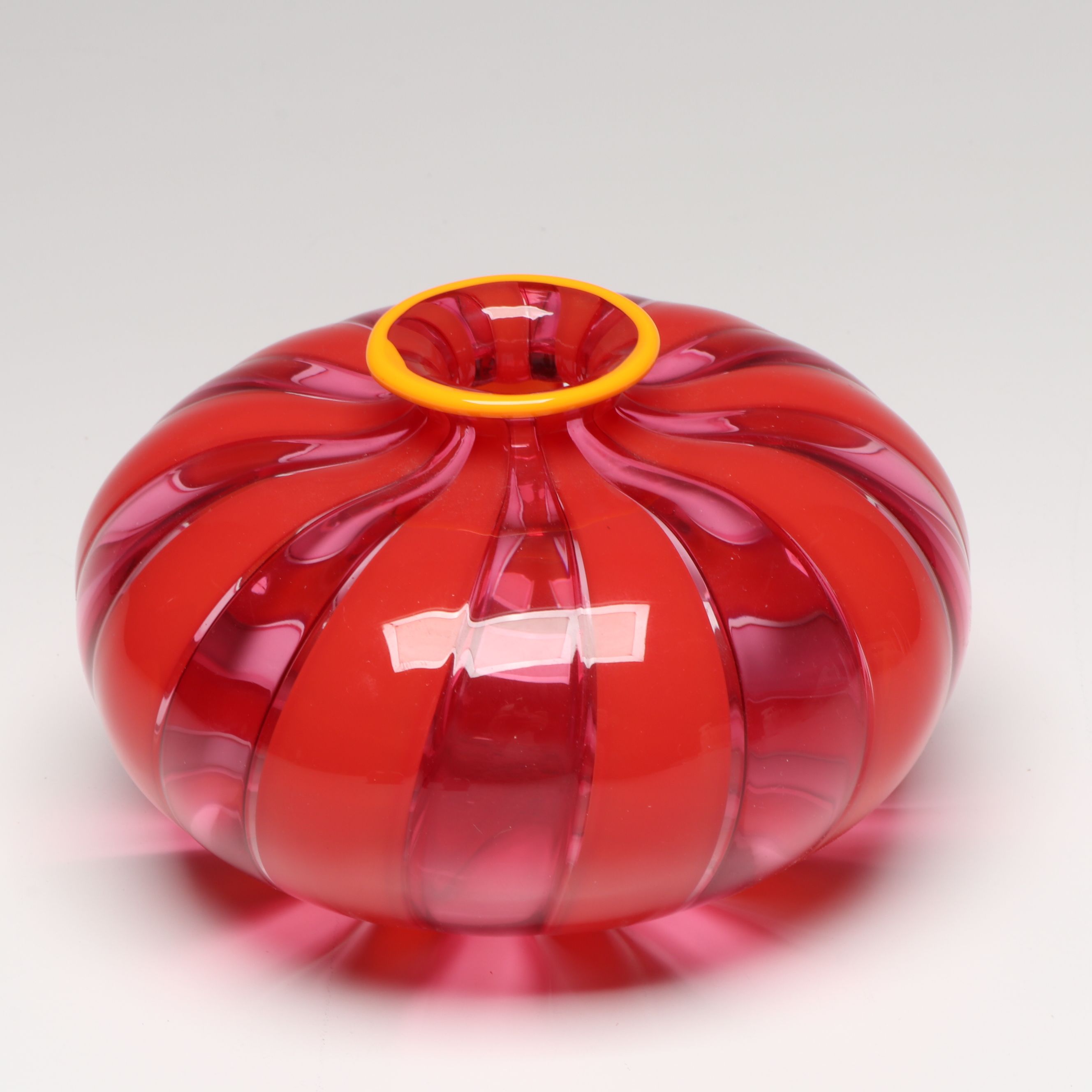 Sam Stang Signed Cane Pattern Blown Glass Vase with Other Art Glass Paperweight