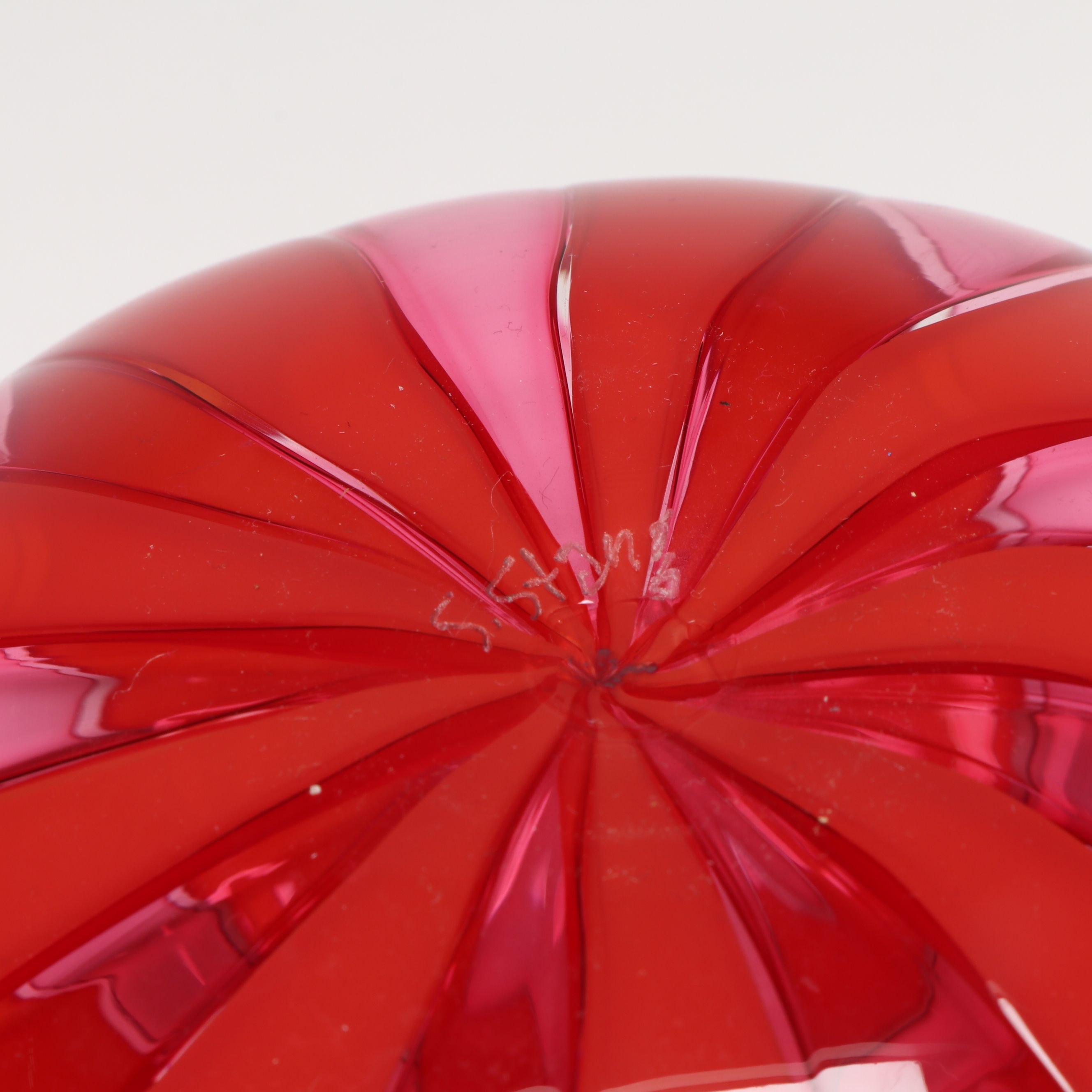 Sam Stang Signed Cane Pattern Blown Glass Vase with Other Art Glass Paperweight