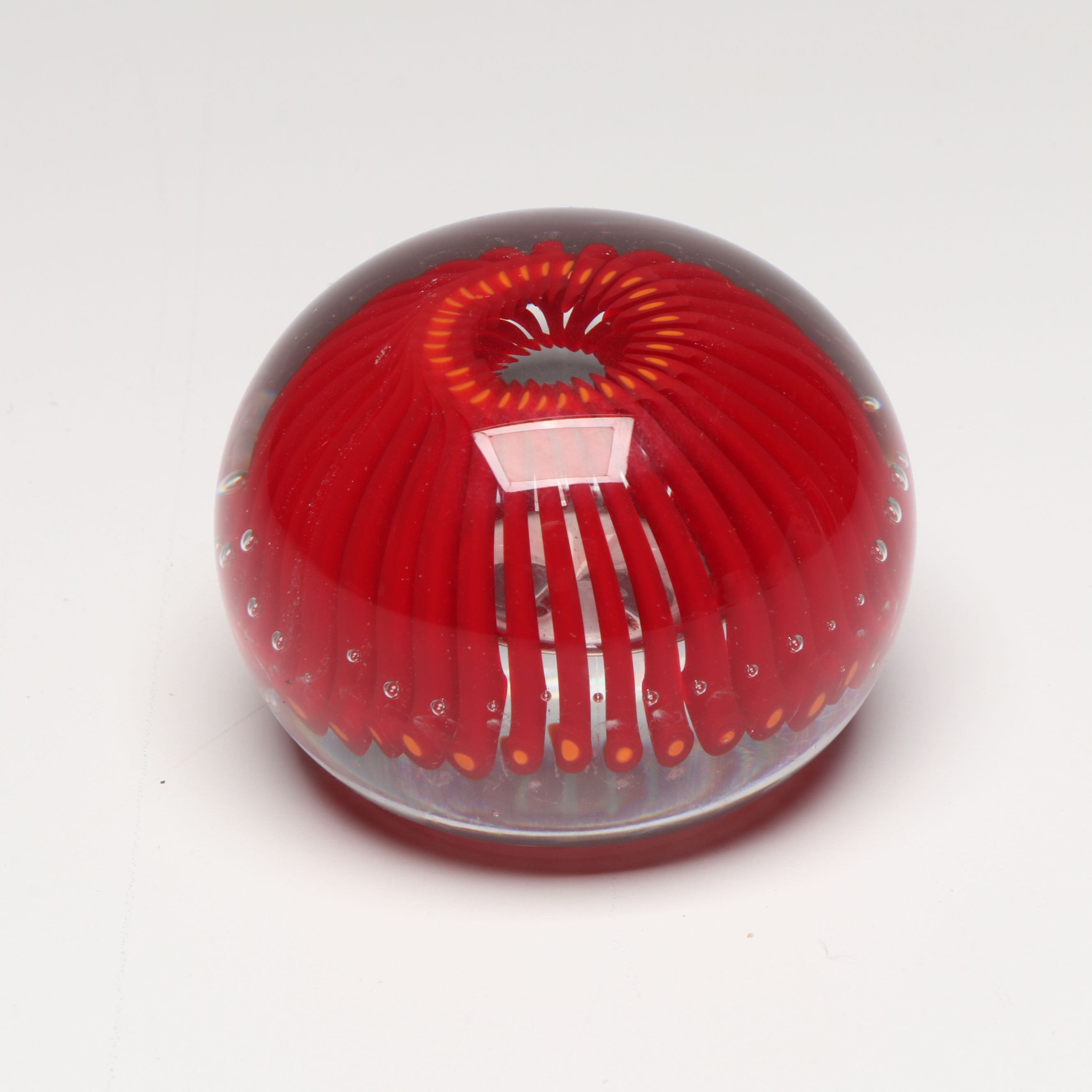 Sam Stang Signed Cane Pattern Blown Glass Vase with Other Art Glass Paperweight