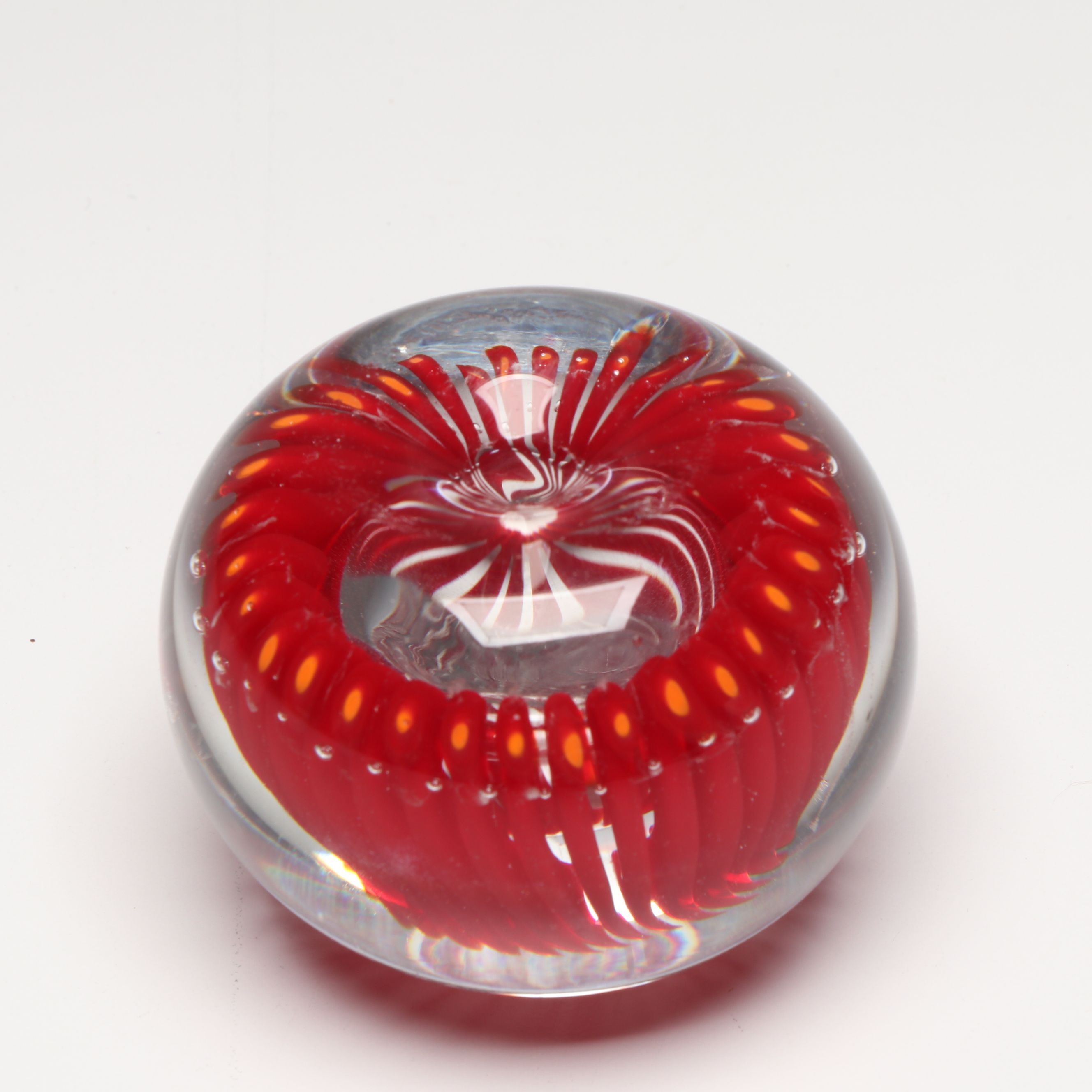 Sam Stang Signed Cane Pattern Blown Glass Vase with Other Art Glass Paperweight