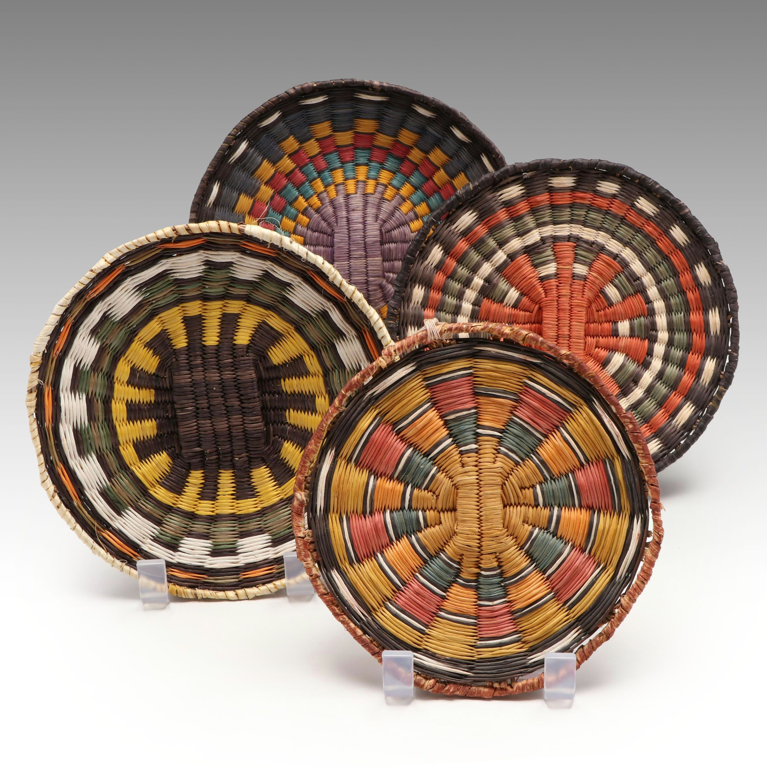 Olena Thompson with Other Hopi Third Mesa Woven Siwi and Sumac Basketry Plaques