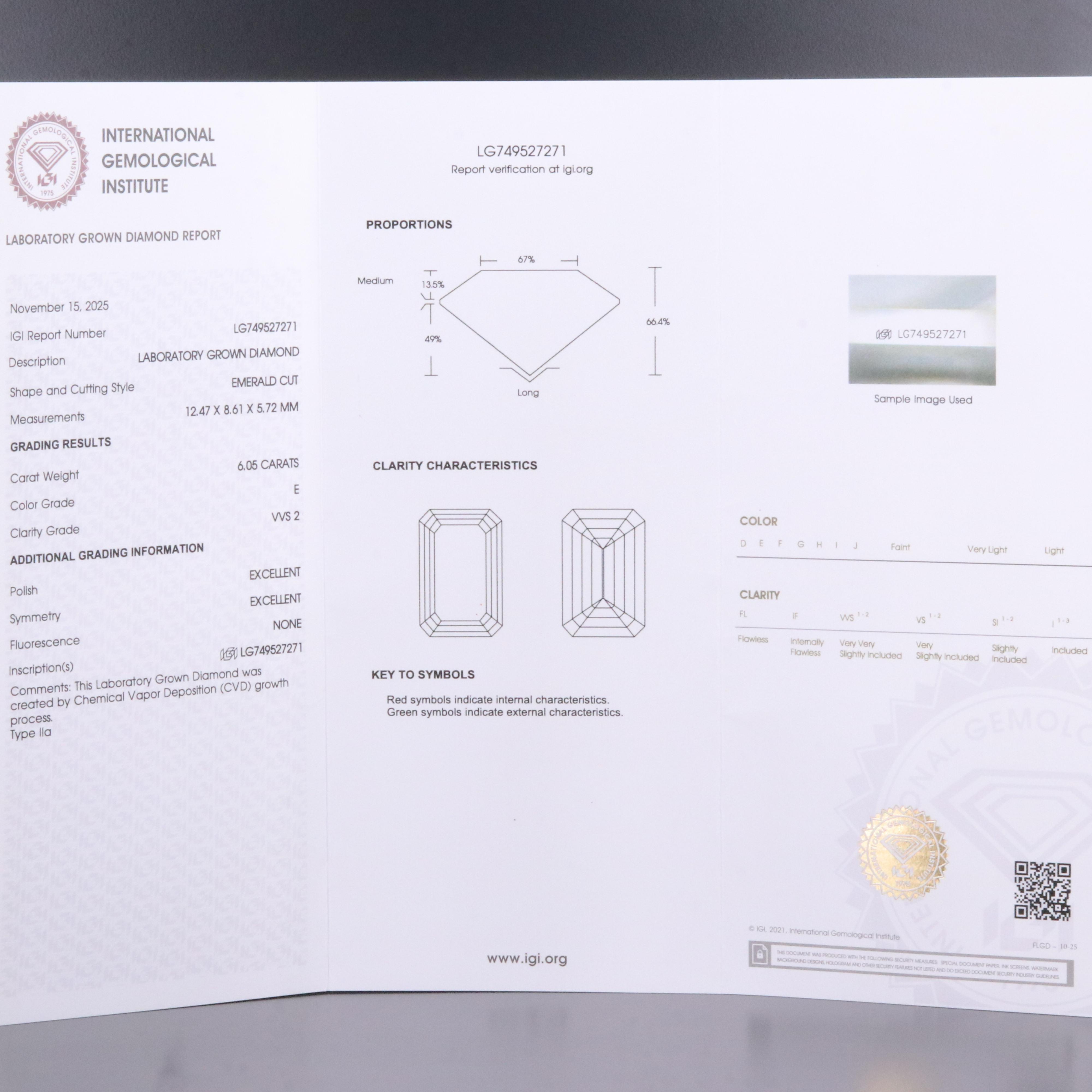 Loose 6.05 CT Lab Grown Diamond with IGI Report