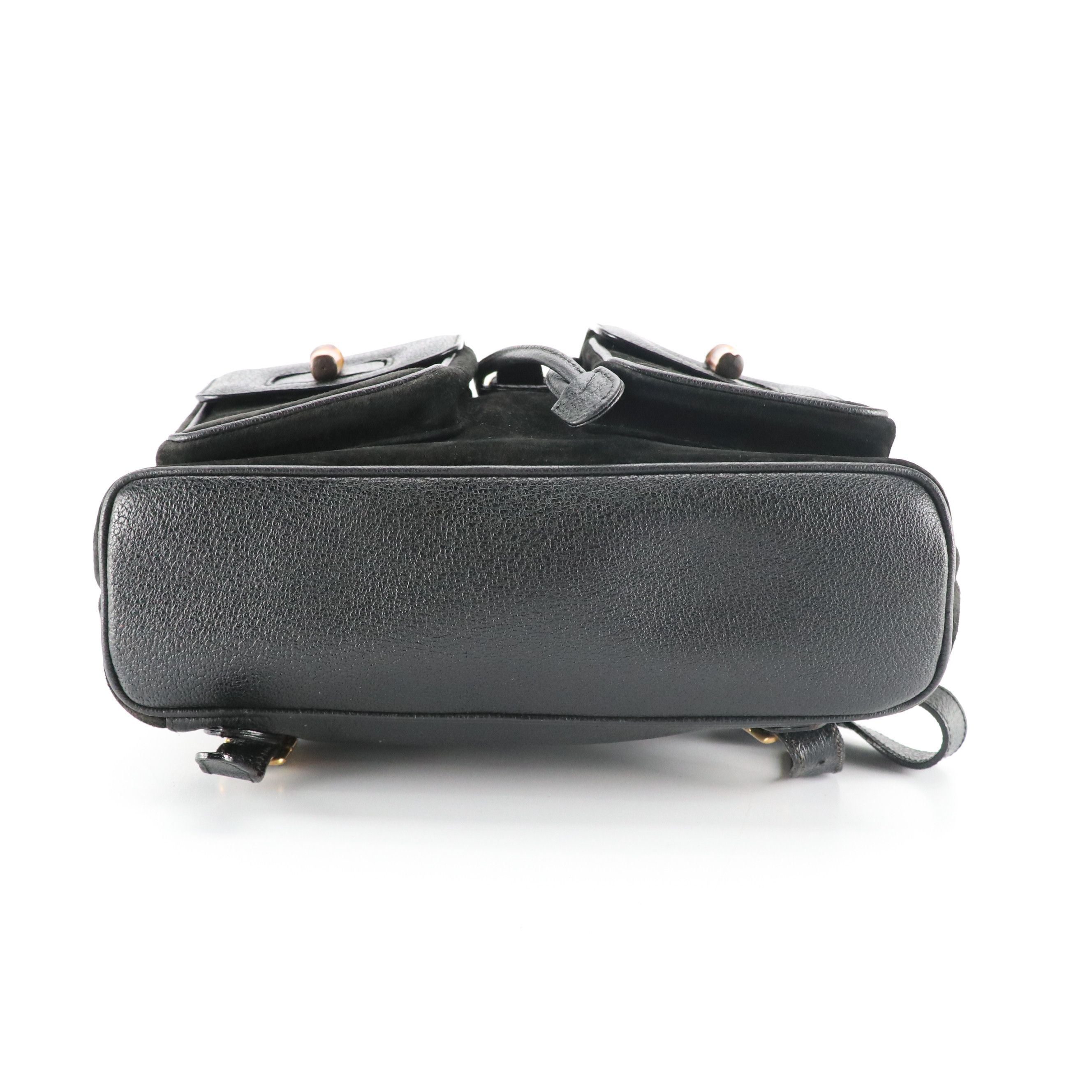 Gucci Black Suede Bamboo Handle Backpack with Grained Leather Trim