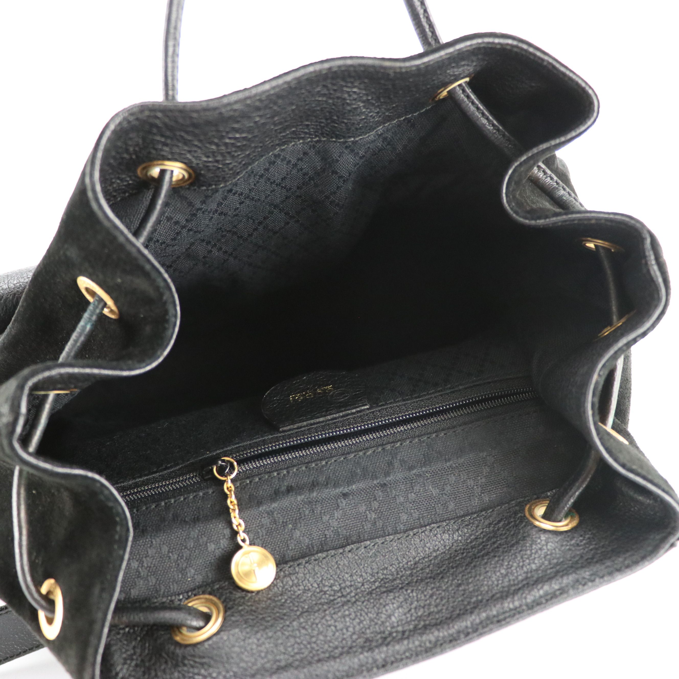 Gucci Black Suede Bamboo Handle Backpack with Grained Leather Trim