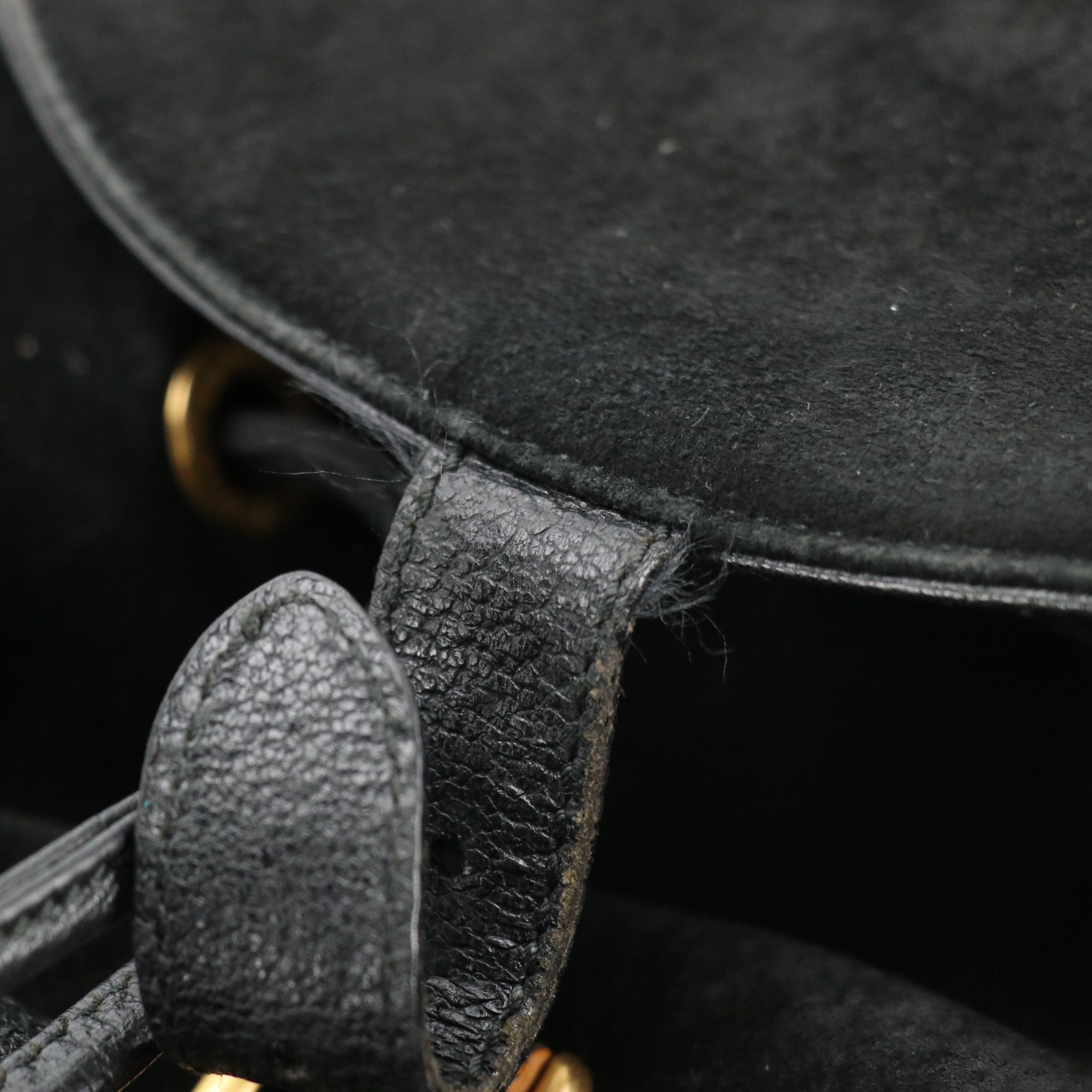 Gucci Black Suede Bamboo Handle Backpack with Grained Leather Trim