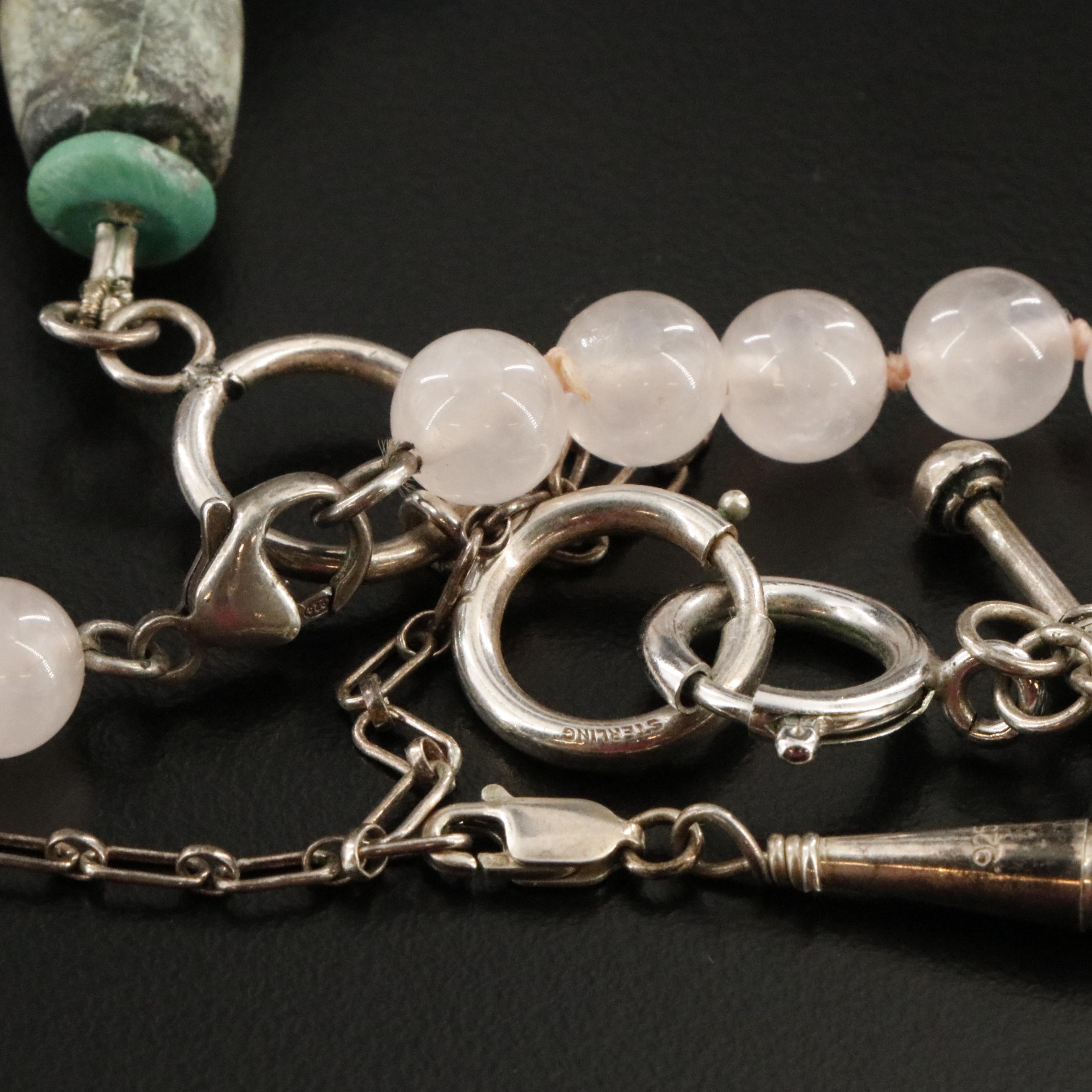 Sterling Necklace Collection Including Pearl, Peridot and Amber