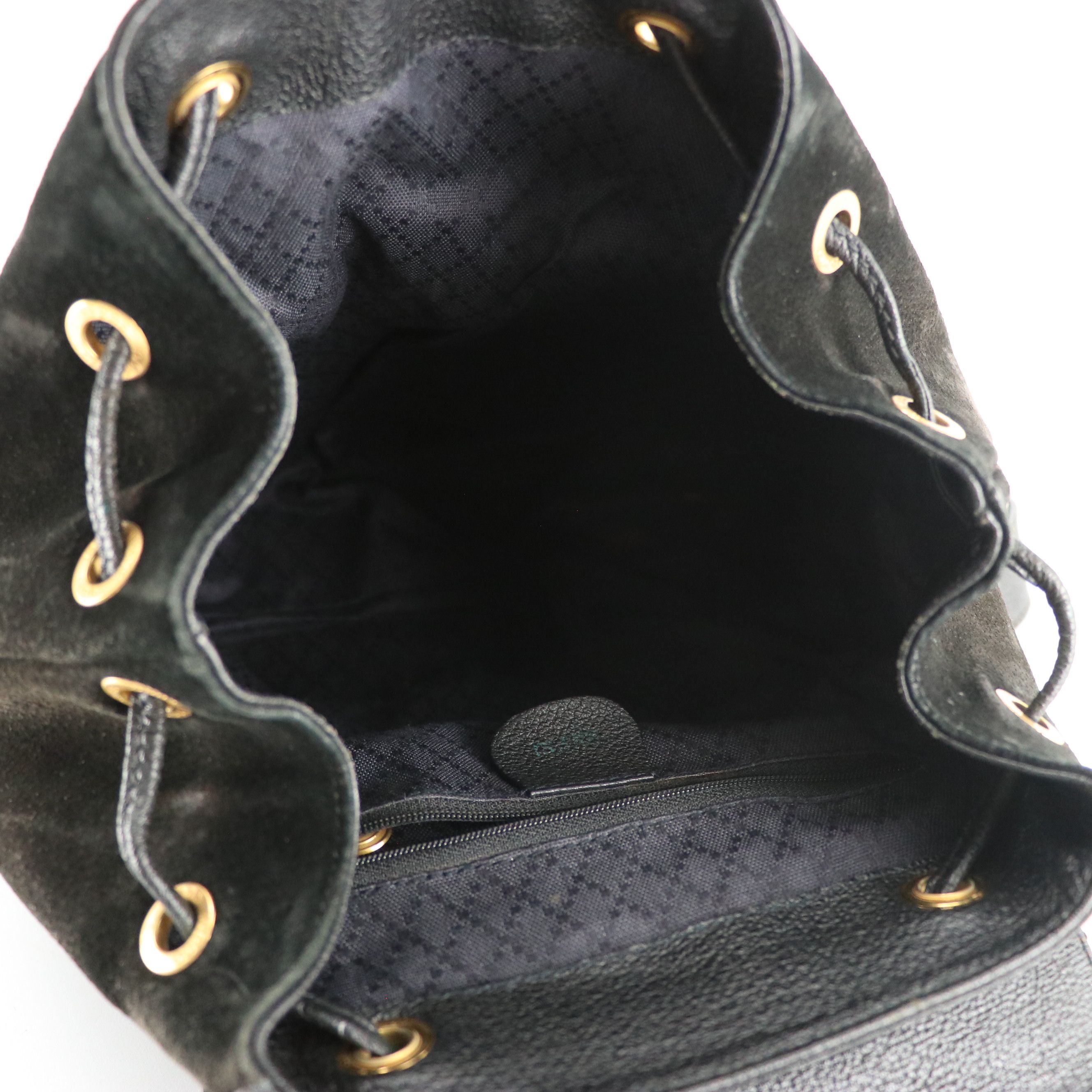 Gucci Black Suede Bamboo Handle Backpack with Grained Leather Trim