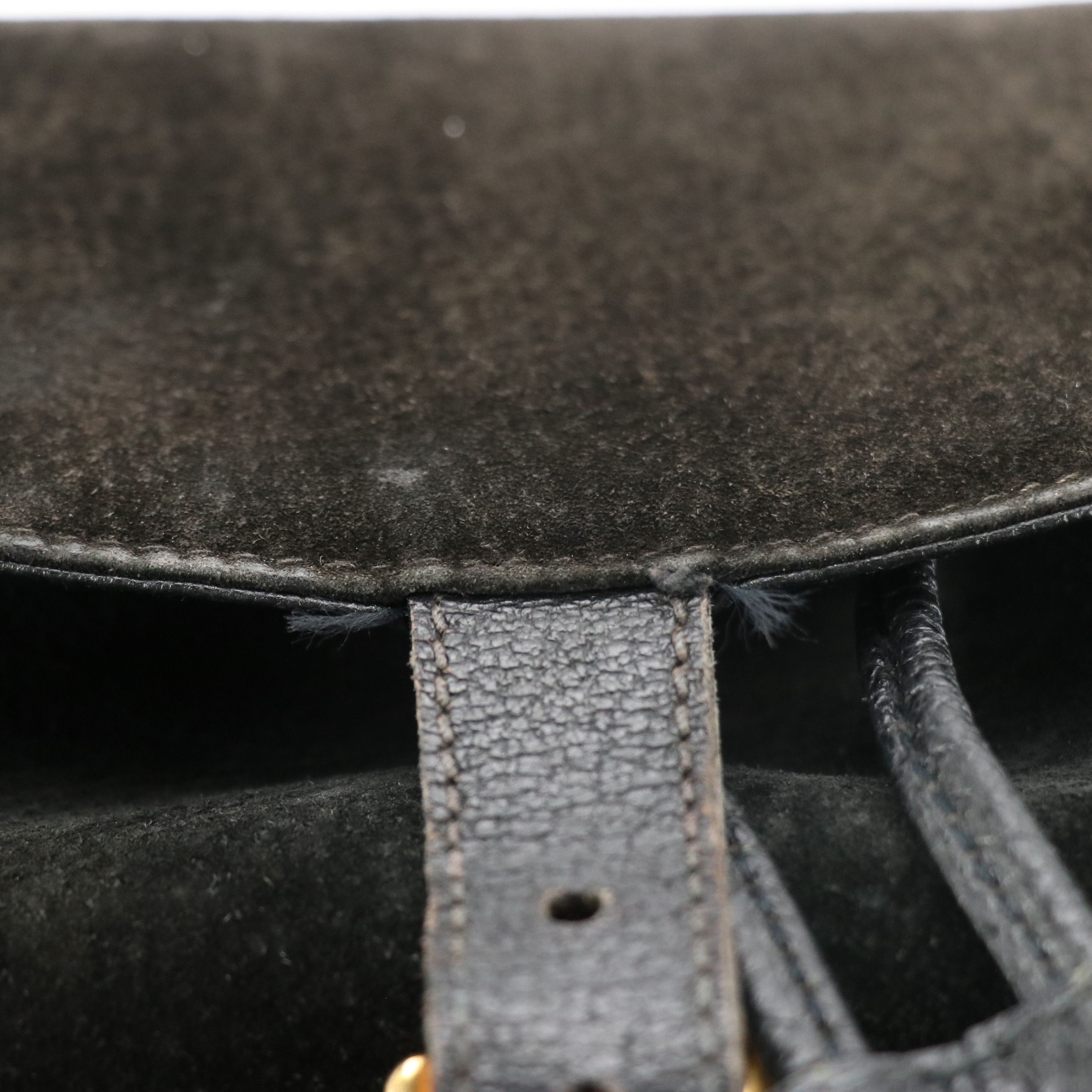 Gucci Black Suede Bamboo Handle Backpack with Grained Leather Trim