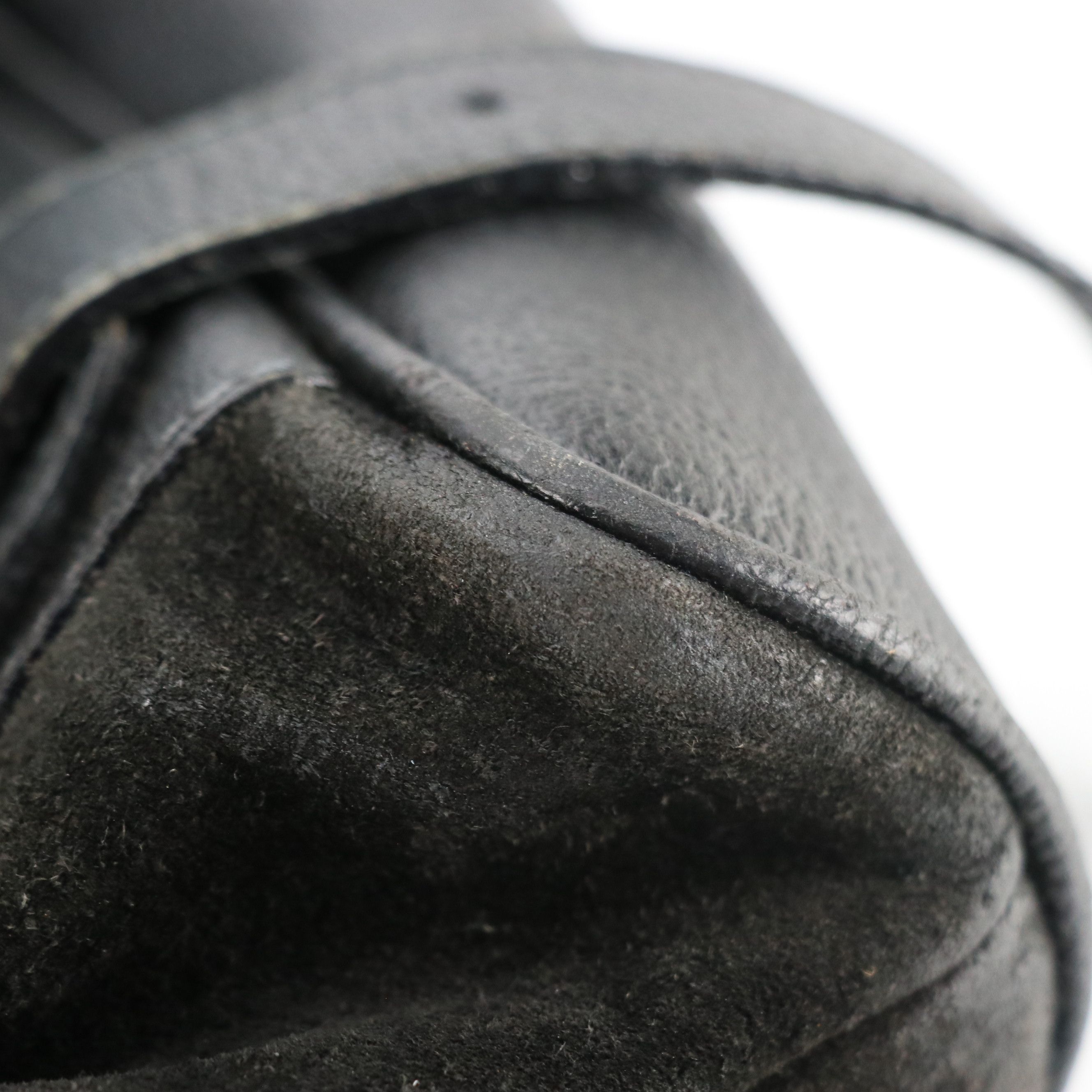 Gucci Black Suede Bamboo Handle Backpack with Grained Leather Trim