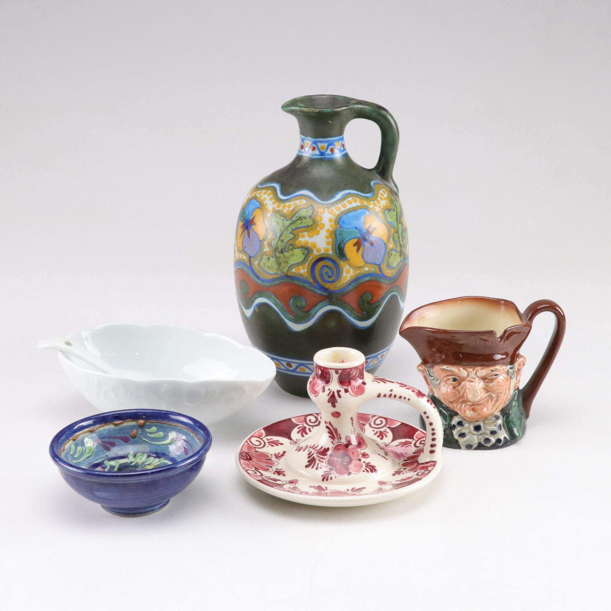 Gouda Art Pottery Jug, Delft Candle Holder, Royal Doulton, Dansk and More