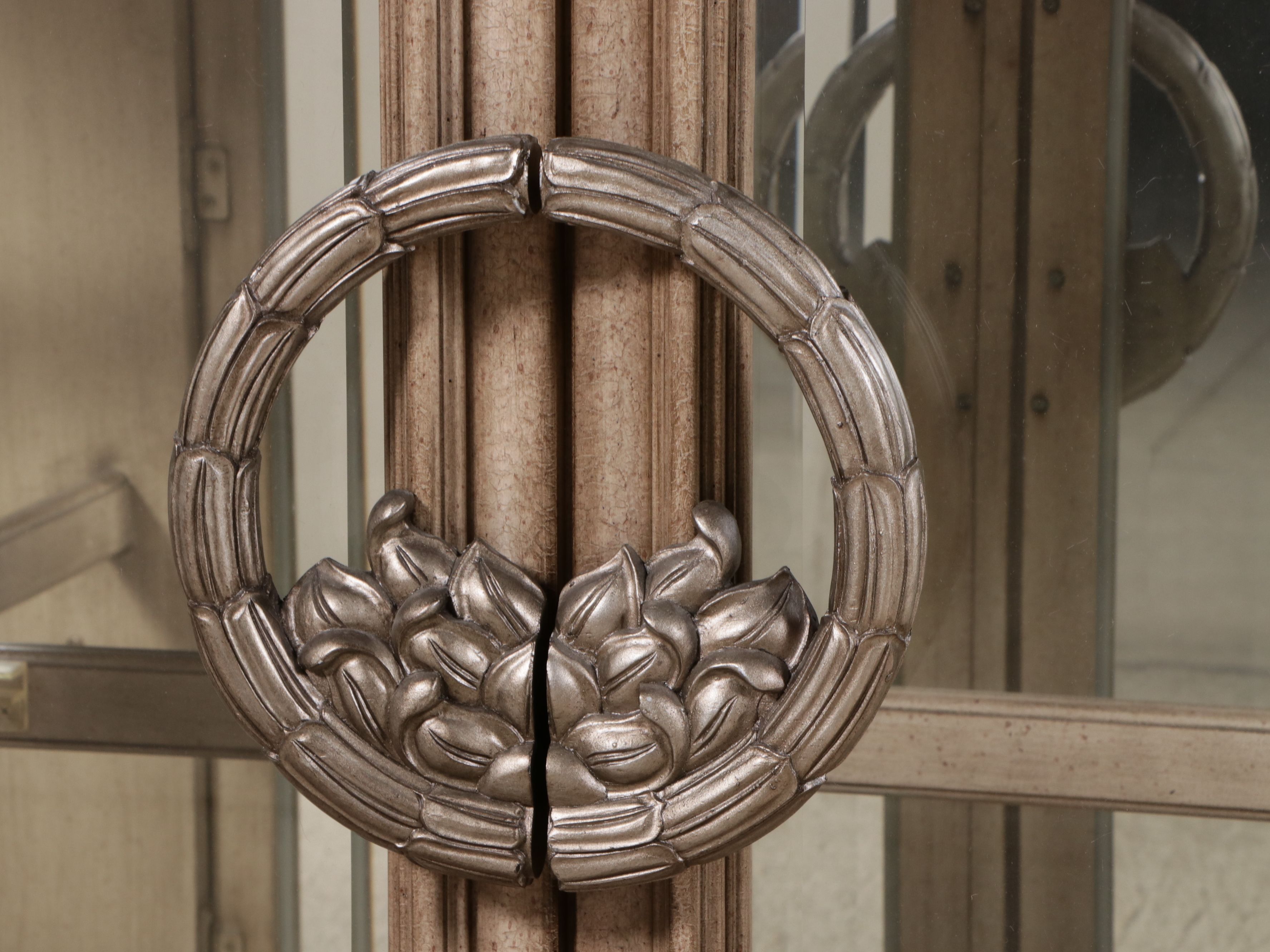 Baroque Style Carved Wood Glass Front China Cabinet