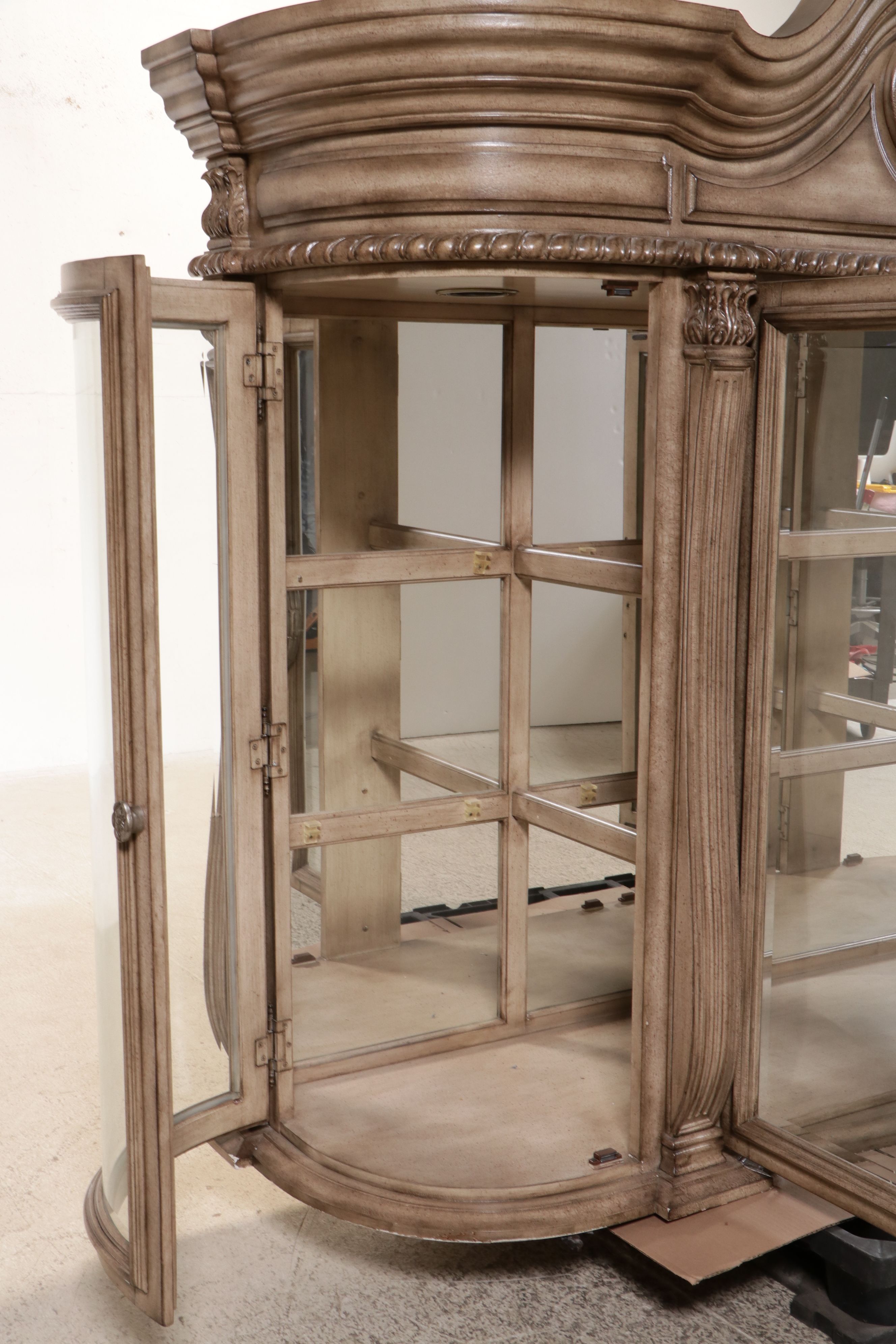 Baroque Style Carved Wood Glass Front China Cabinet