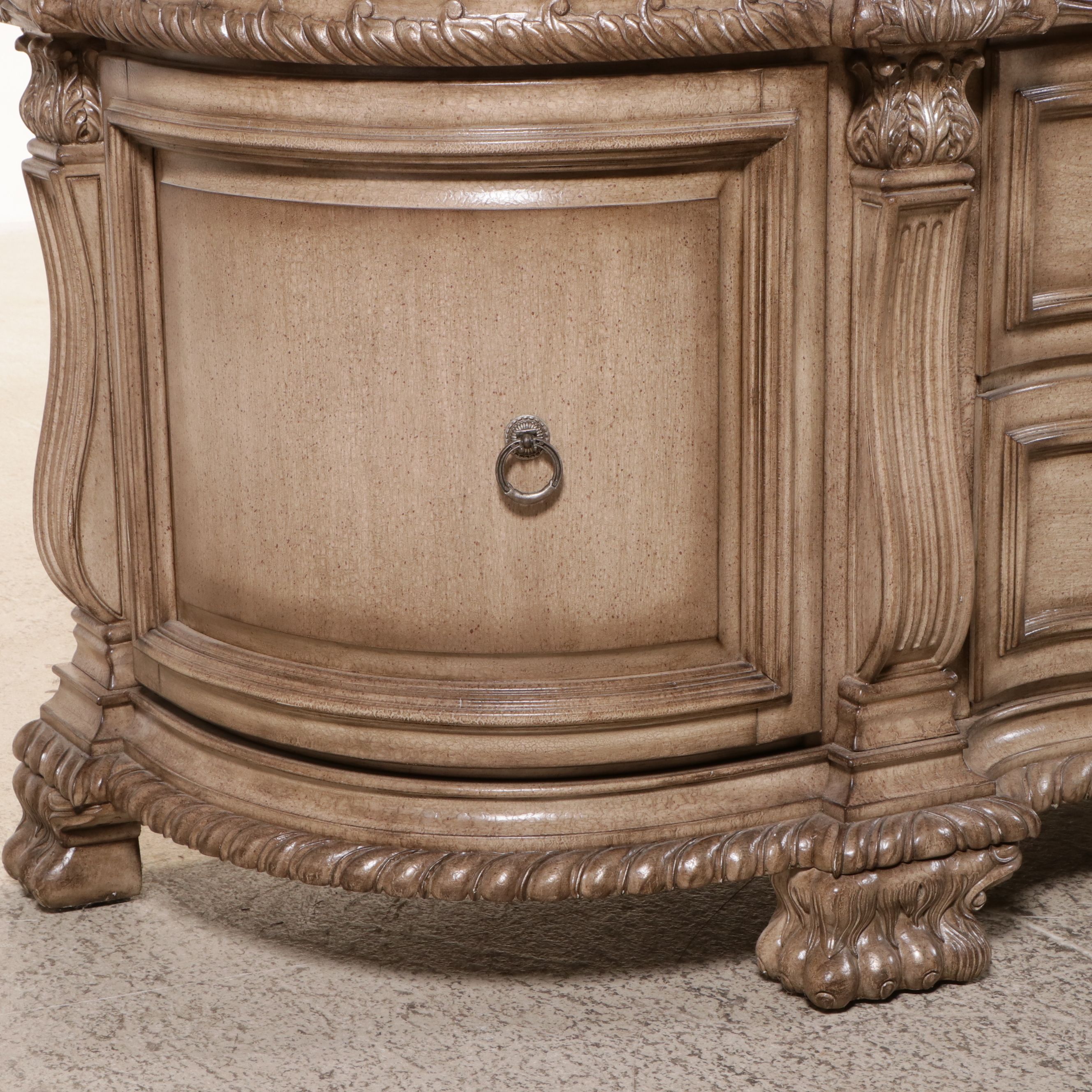 Baroque Style Carved Wood Glass Front China Cabinet