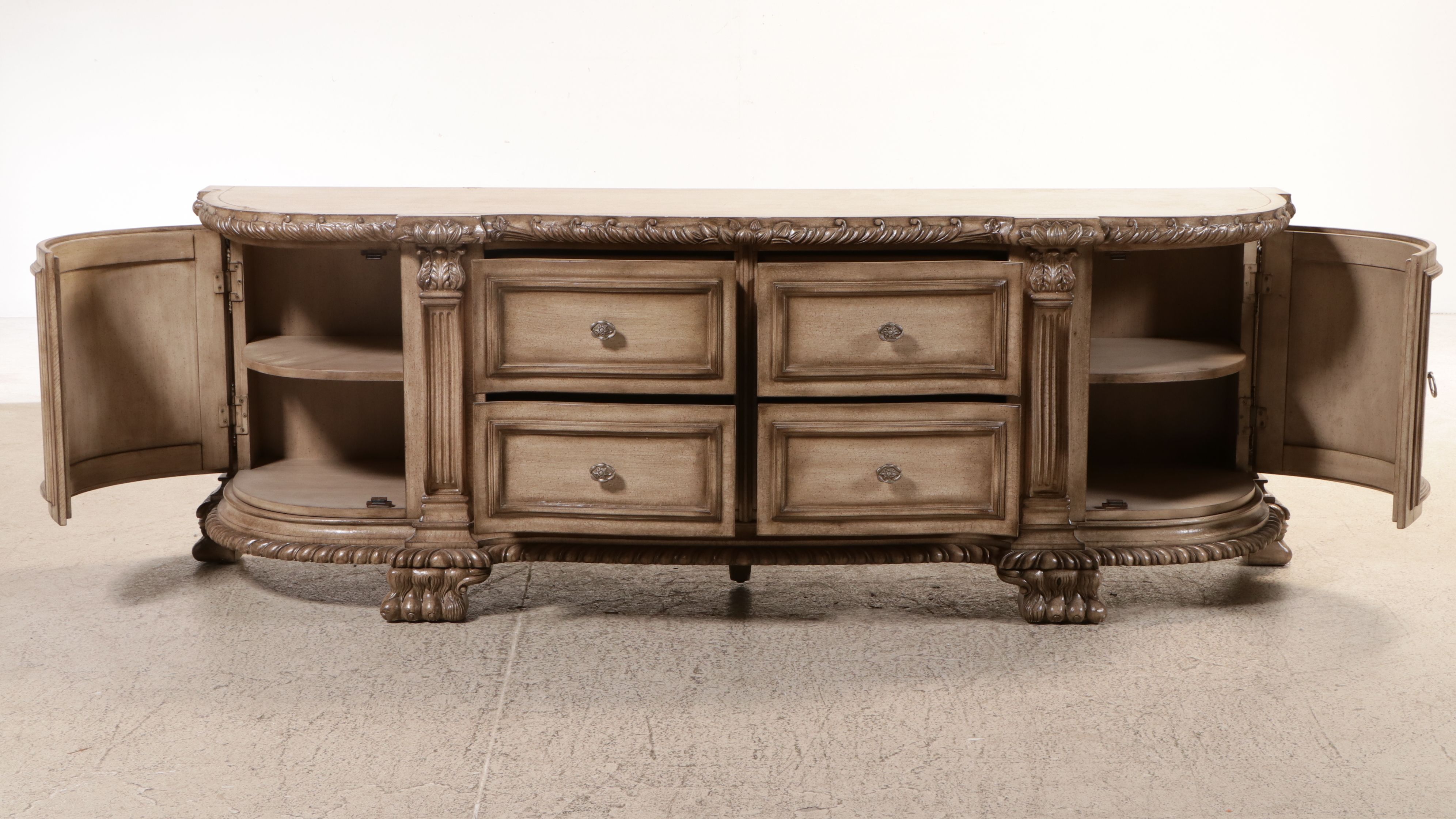 Baroque Style Carved Wood Glass Front China Cabinet