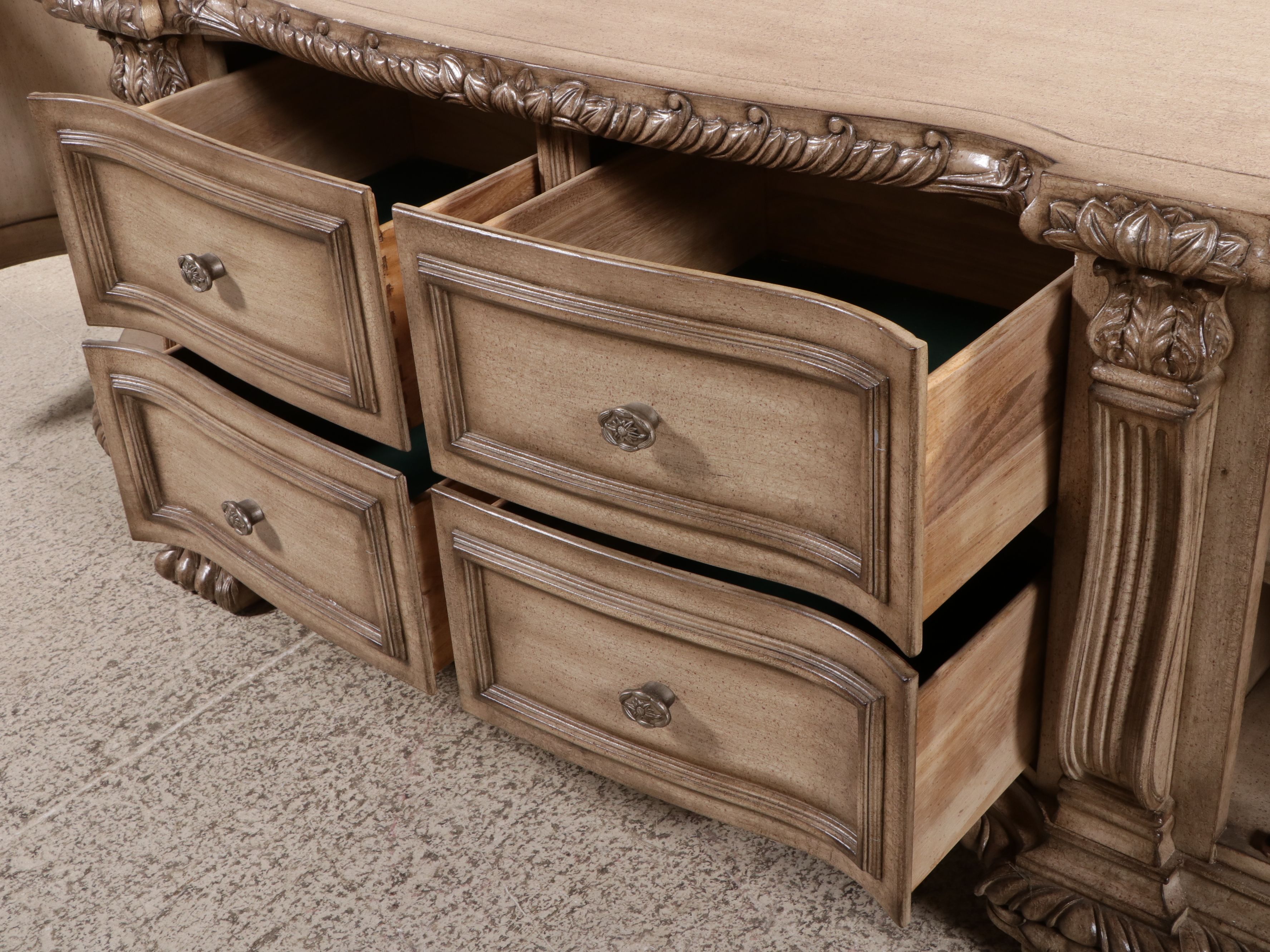 Baroque Style Carved Wood Glass Front China Cabinet