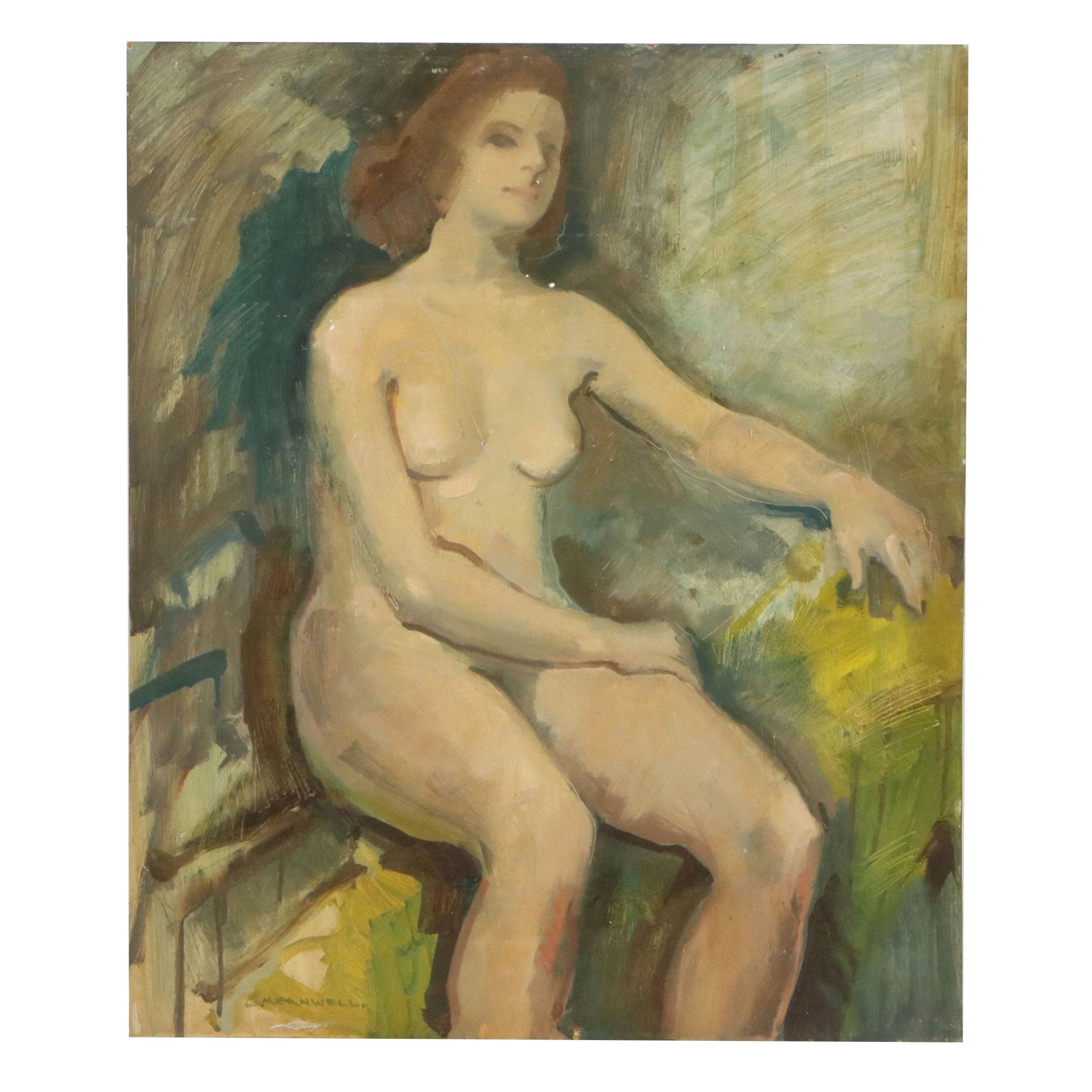 Jack Meanwell Oil Painting of Seated Figure, Late 20th Century