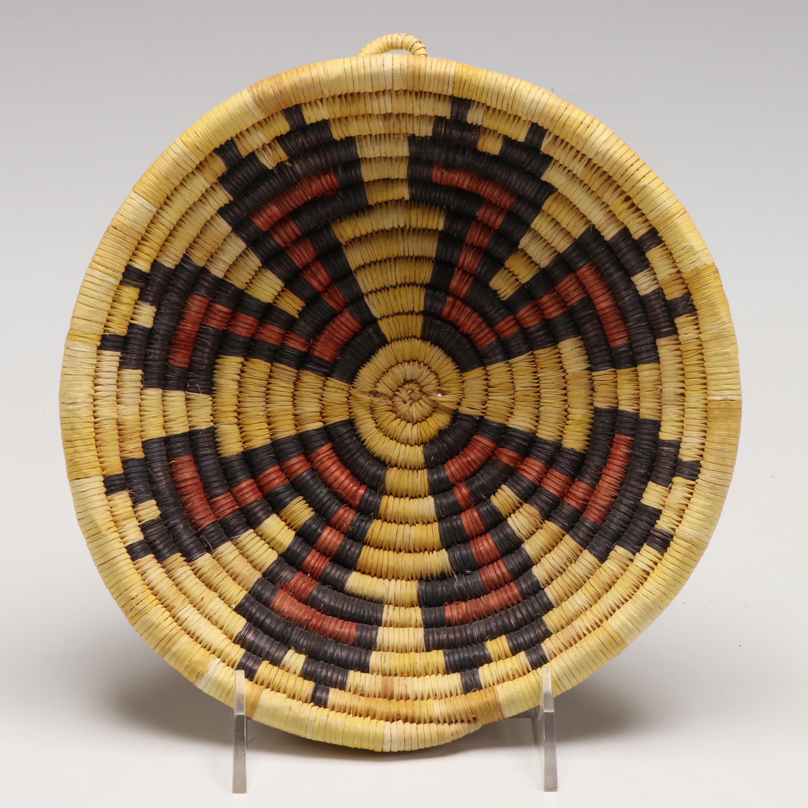 Hopi Second Mesa Woven Yucca and Galleta Grass Coiled Plaque and Basket