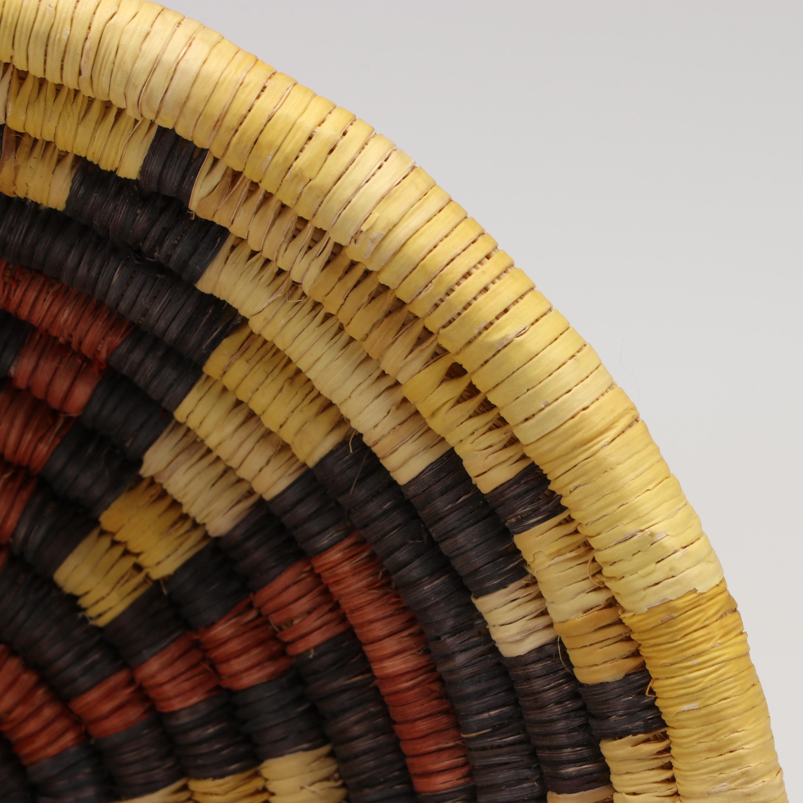 Hopi Second Mesa Woven Yucca and Galleta Grass Coiled Plaque and Basket