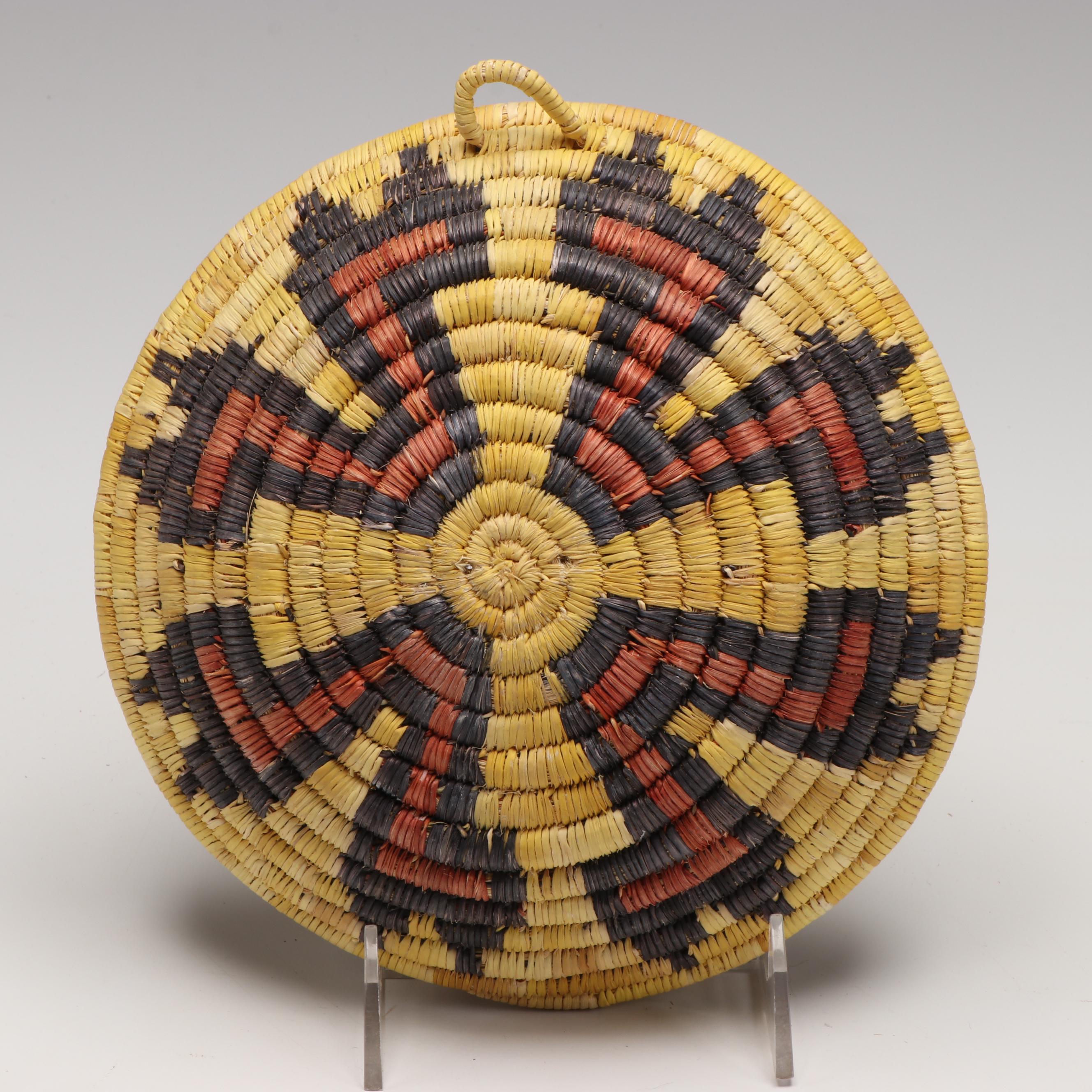 Hopi Second Mesa Woven Yucca and Galleta Grass Coiled Plaque and Basket