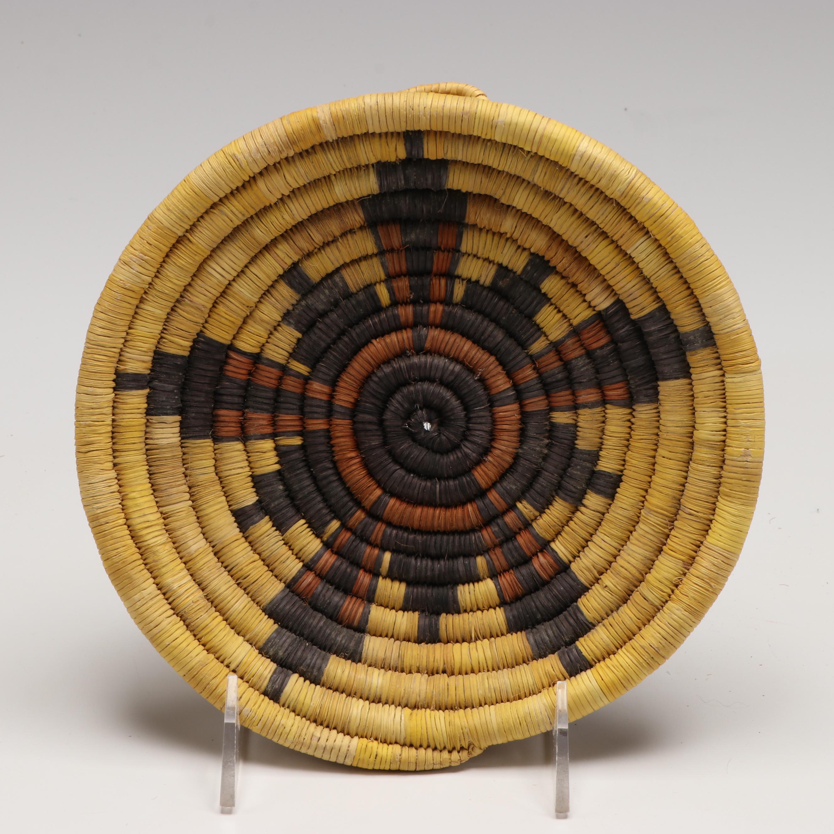 Hopi Second Mesa Woven Yucca and Galleta Grass Coiled Plaque and Basket