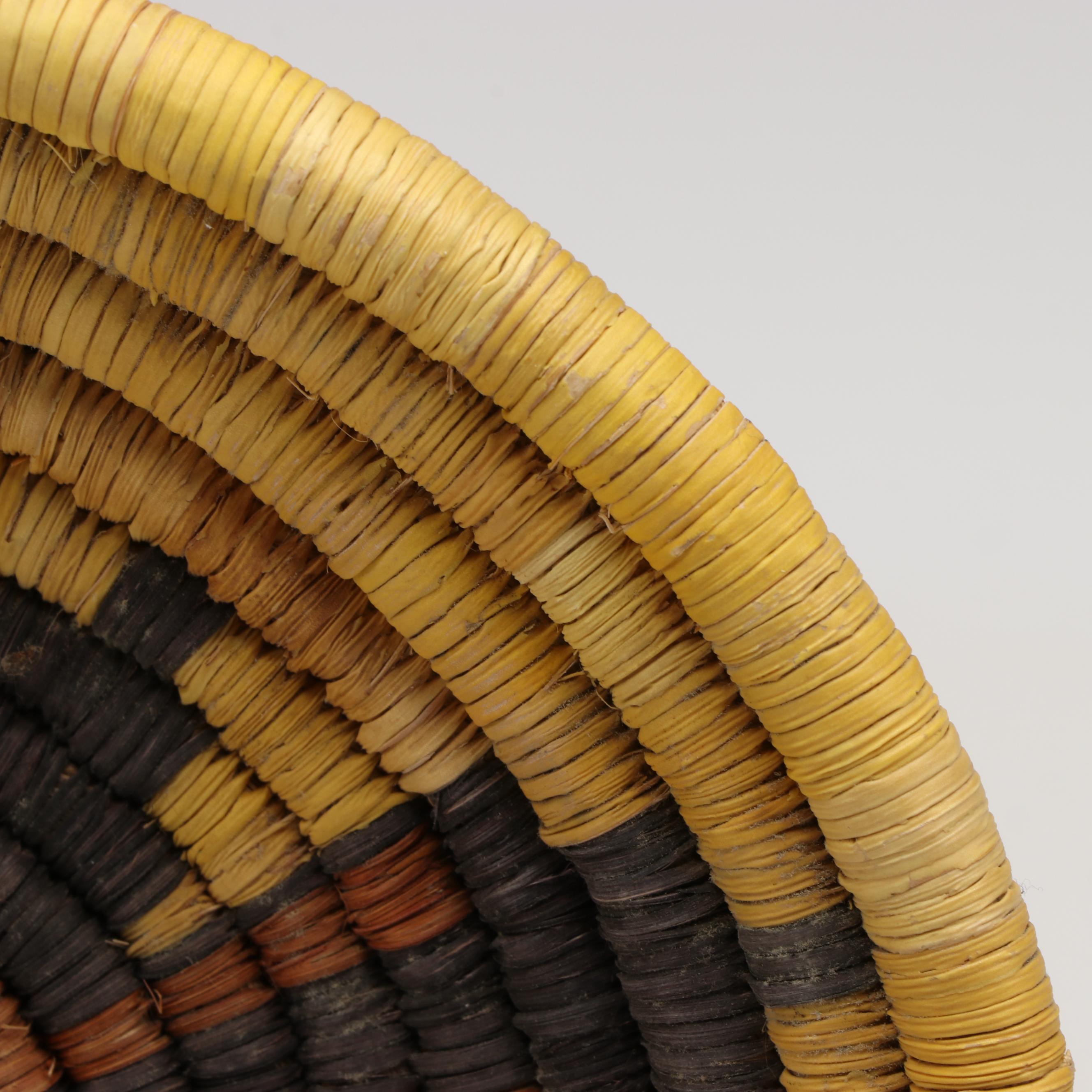 Hopi Second Mesa Woven Yucca and Galleta Grass Coiled Plaque and Basket