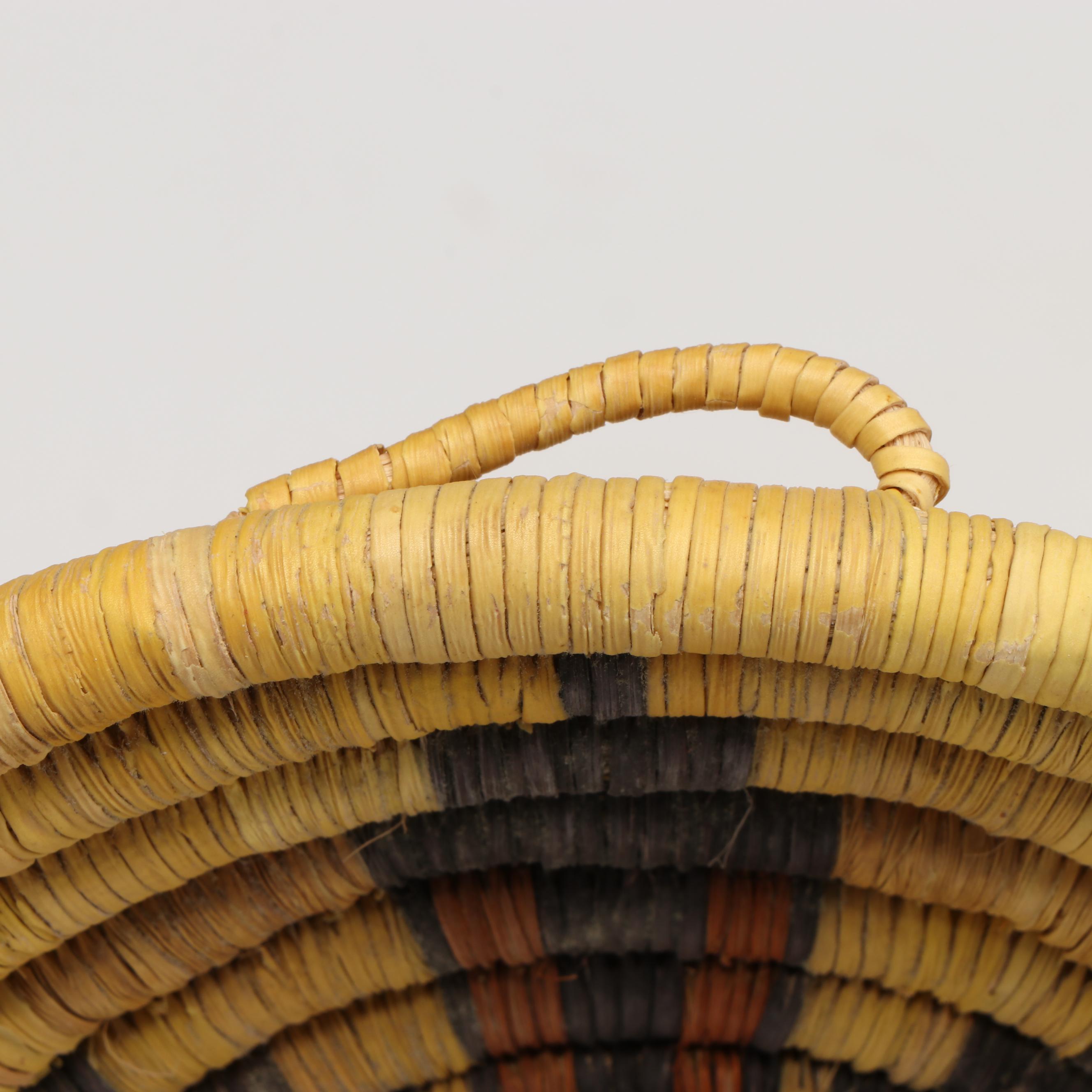 Hopi Second Mesa Woven Yucca and Galleta Grass Coiled Plaque and Basket