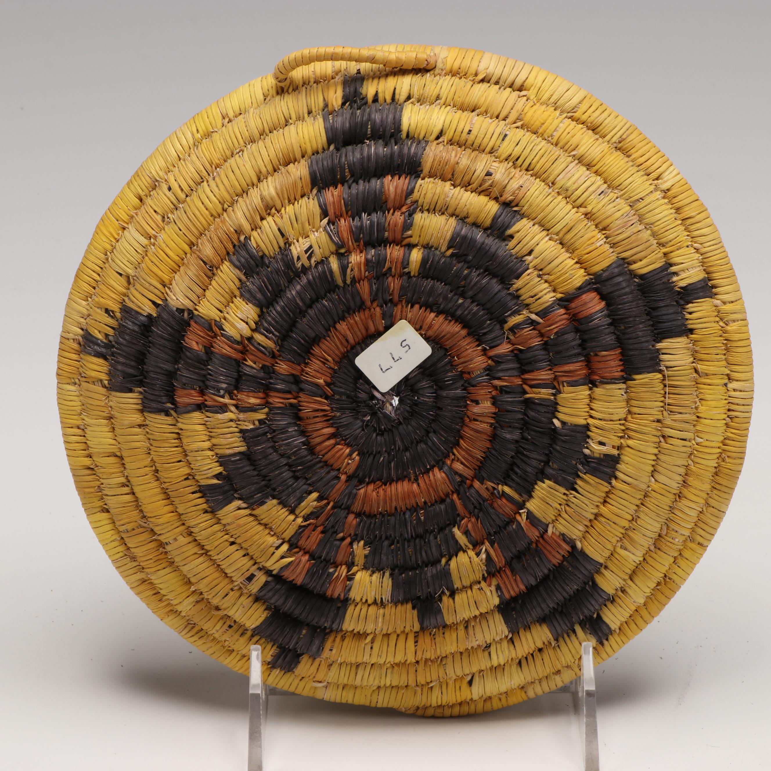 Hopi Second Mesa Woven Yucca and Galleta Grass Coiled Plaque and Basket