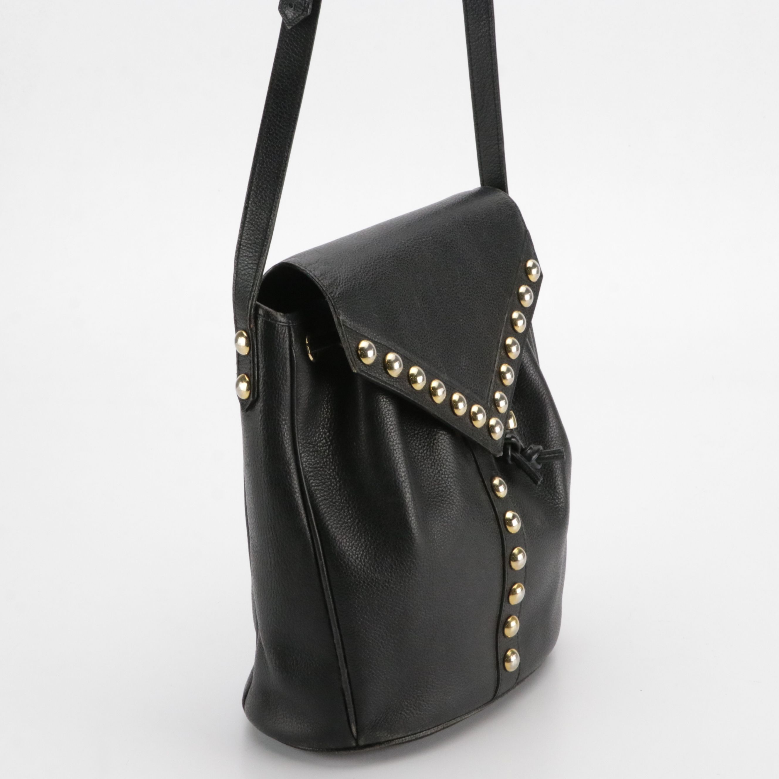 Yves Saint Laurent Studded Y Line Grain Leather Shoulder Bag