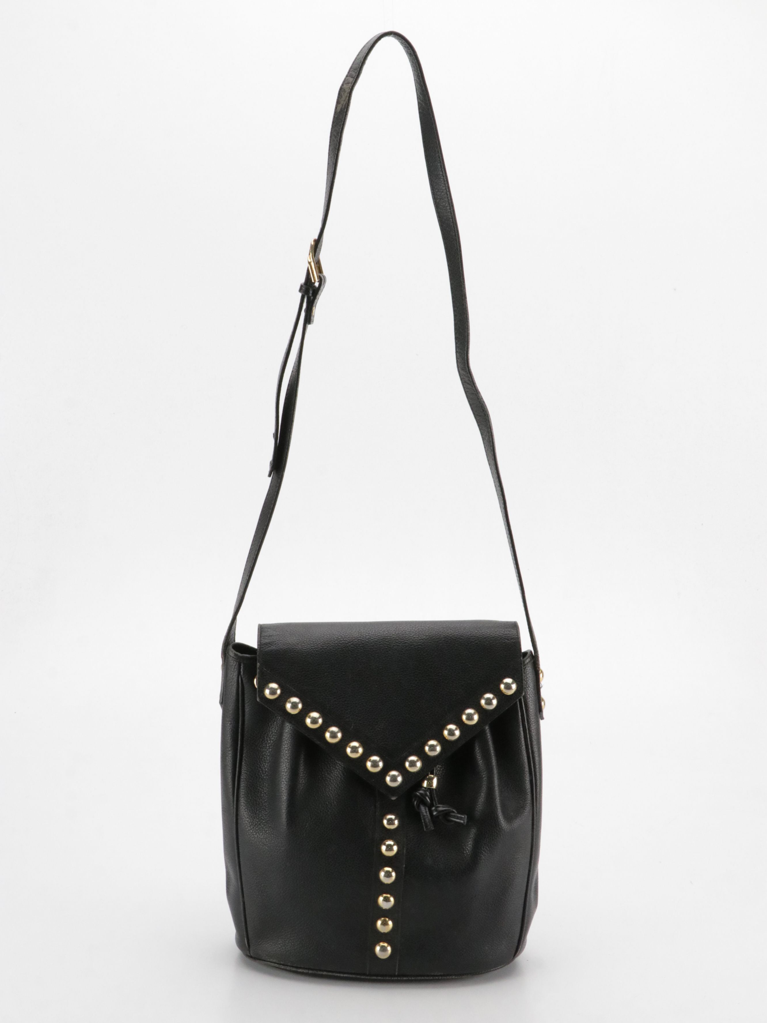 Yves Saint Laurent Studded Y Line Grain Leather Shoulder Bag