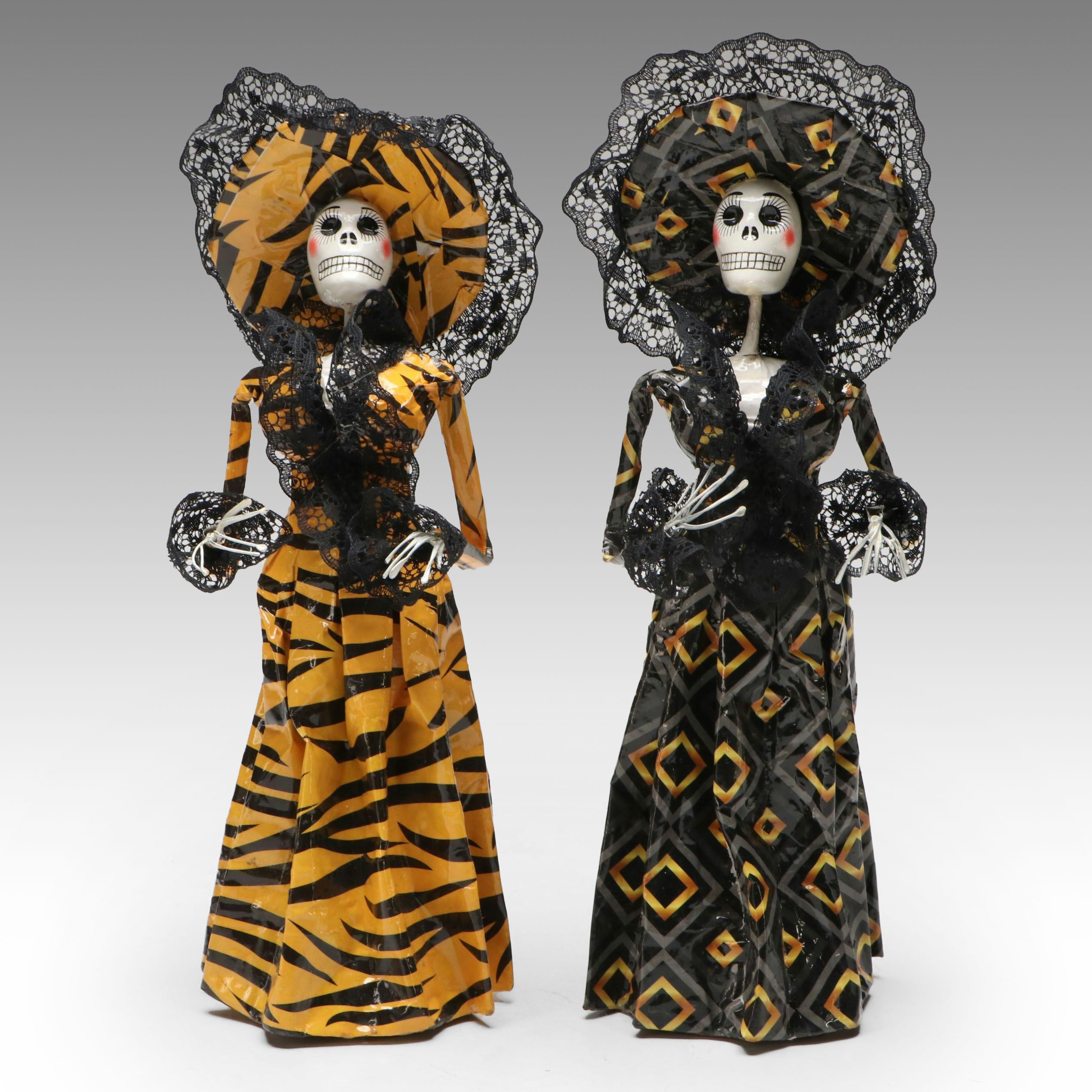 Mexican Folk Art Style La Calavera Catrina Figurines
