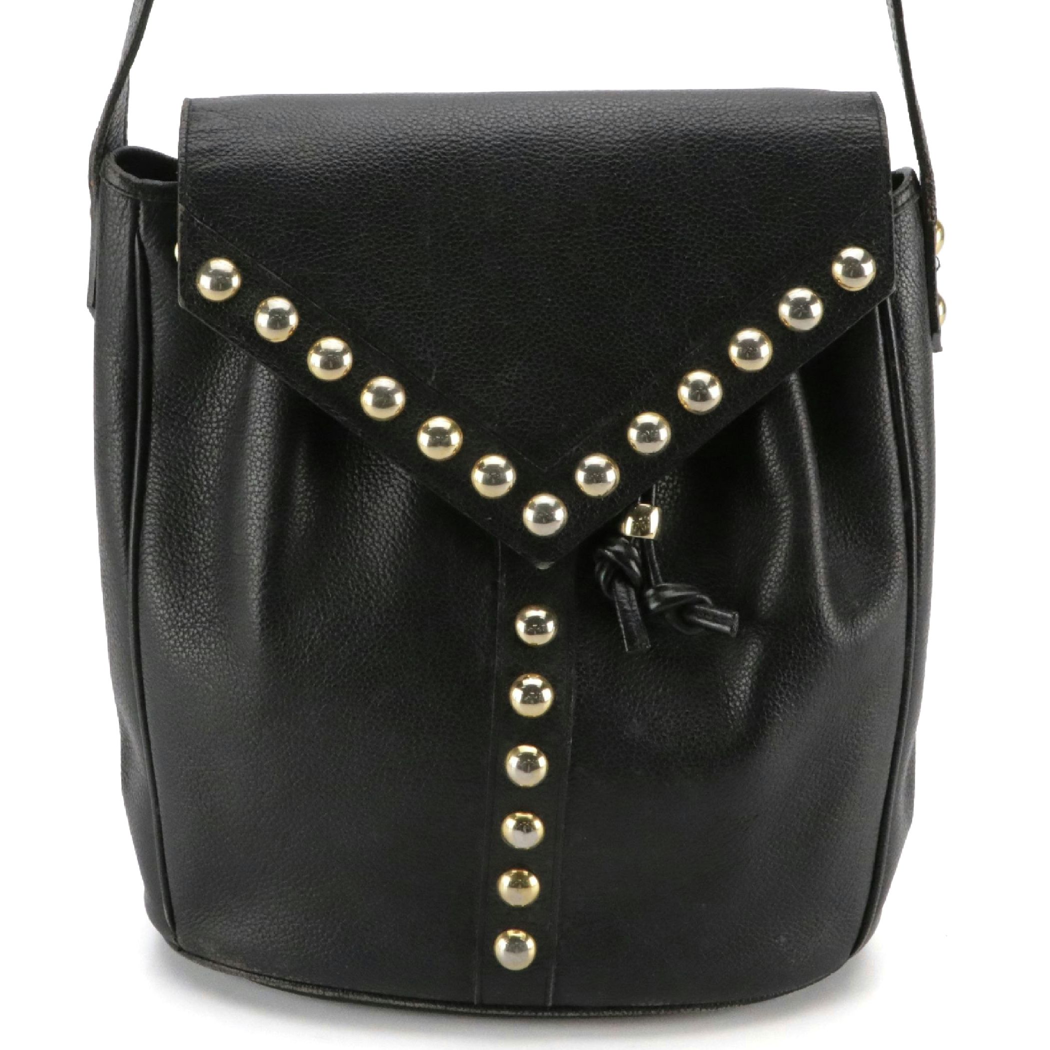 Yves Saint Laurent Studded Y Line Grain Leather Shoulder Bag