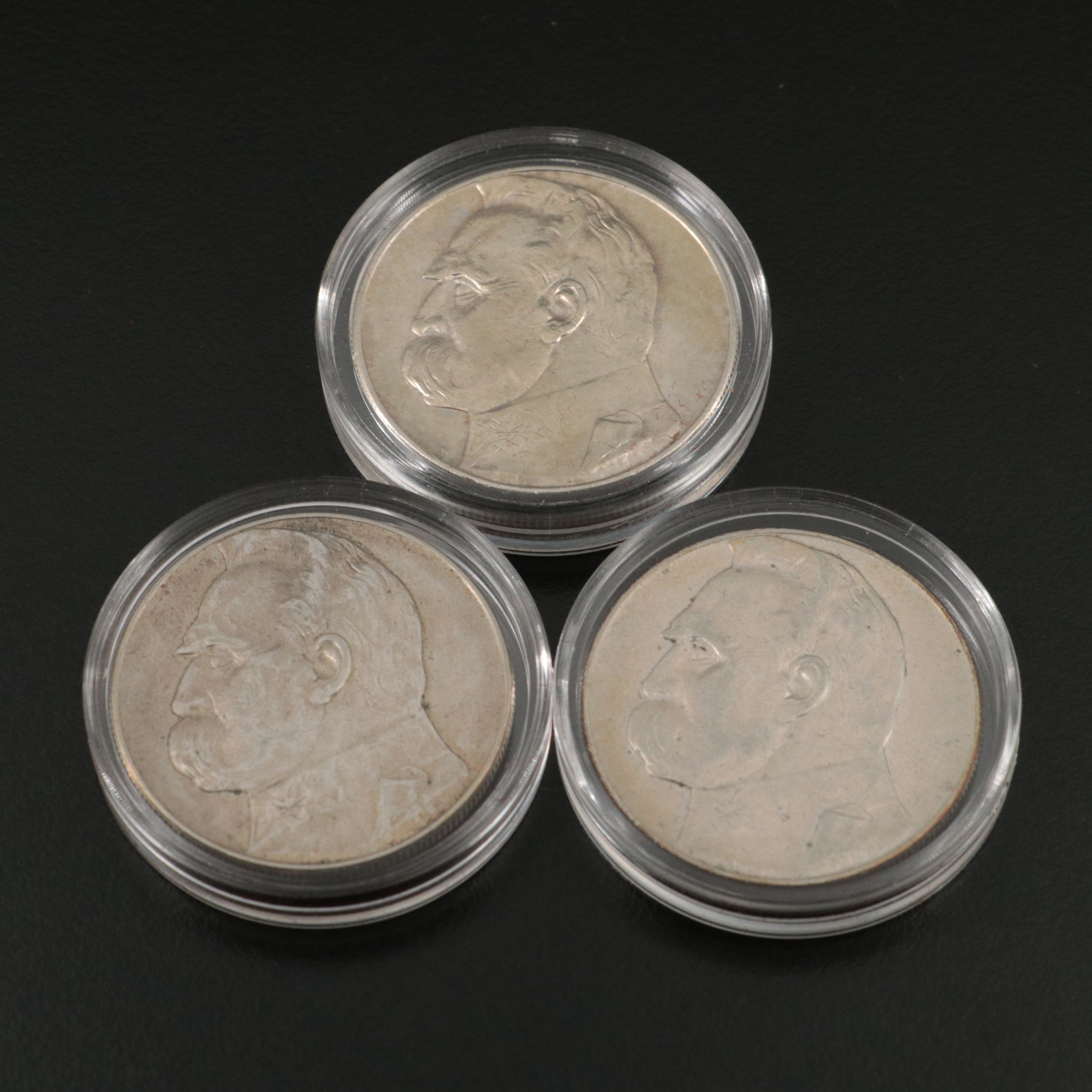 Six Poland Commemorative Silver Ten Zoltych Coins from the 1930's